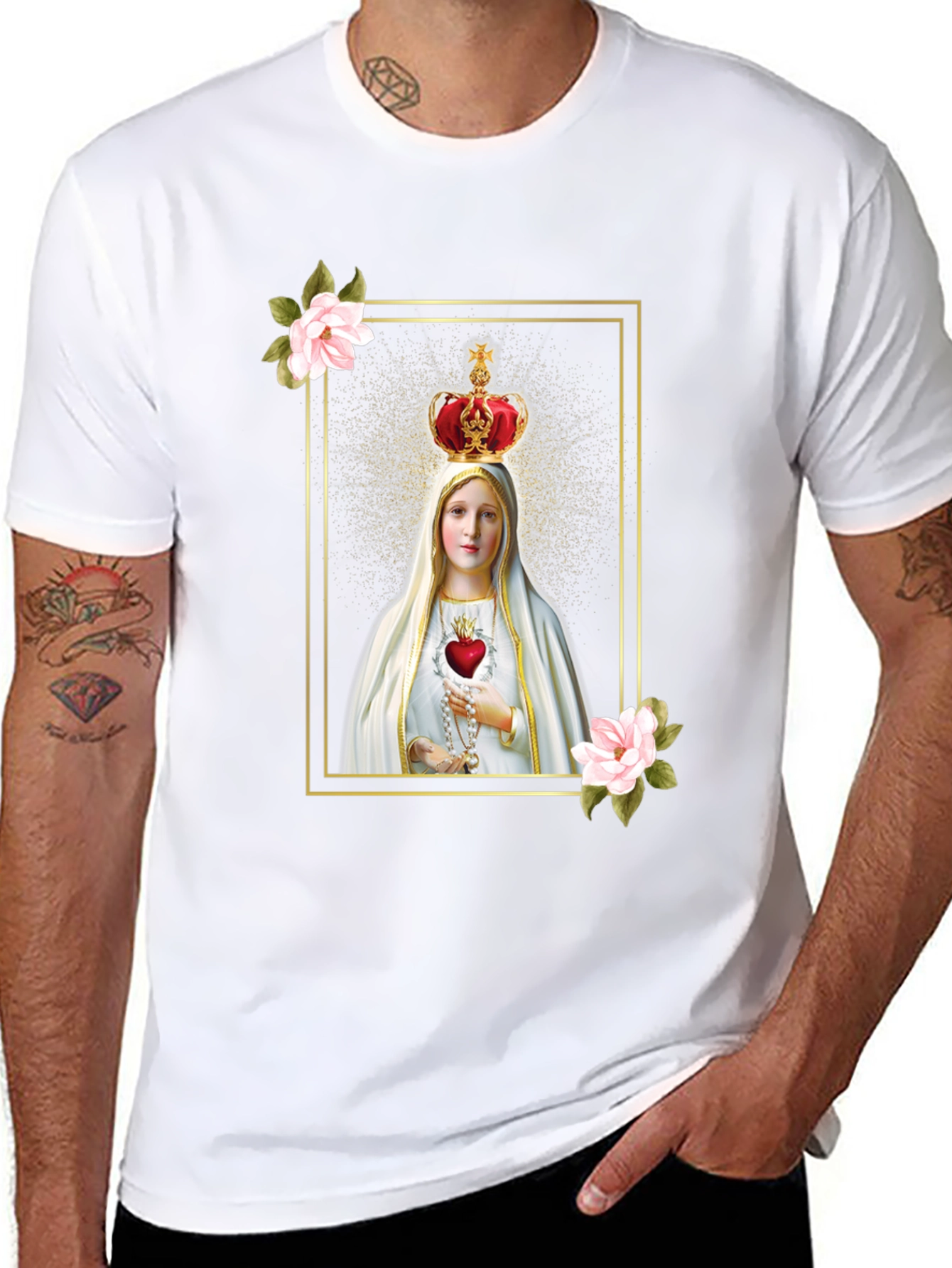Virgin Mary Graphic Tee - Religious Black T-Shirt