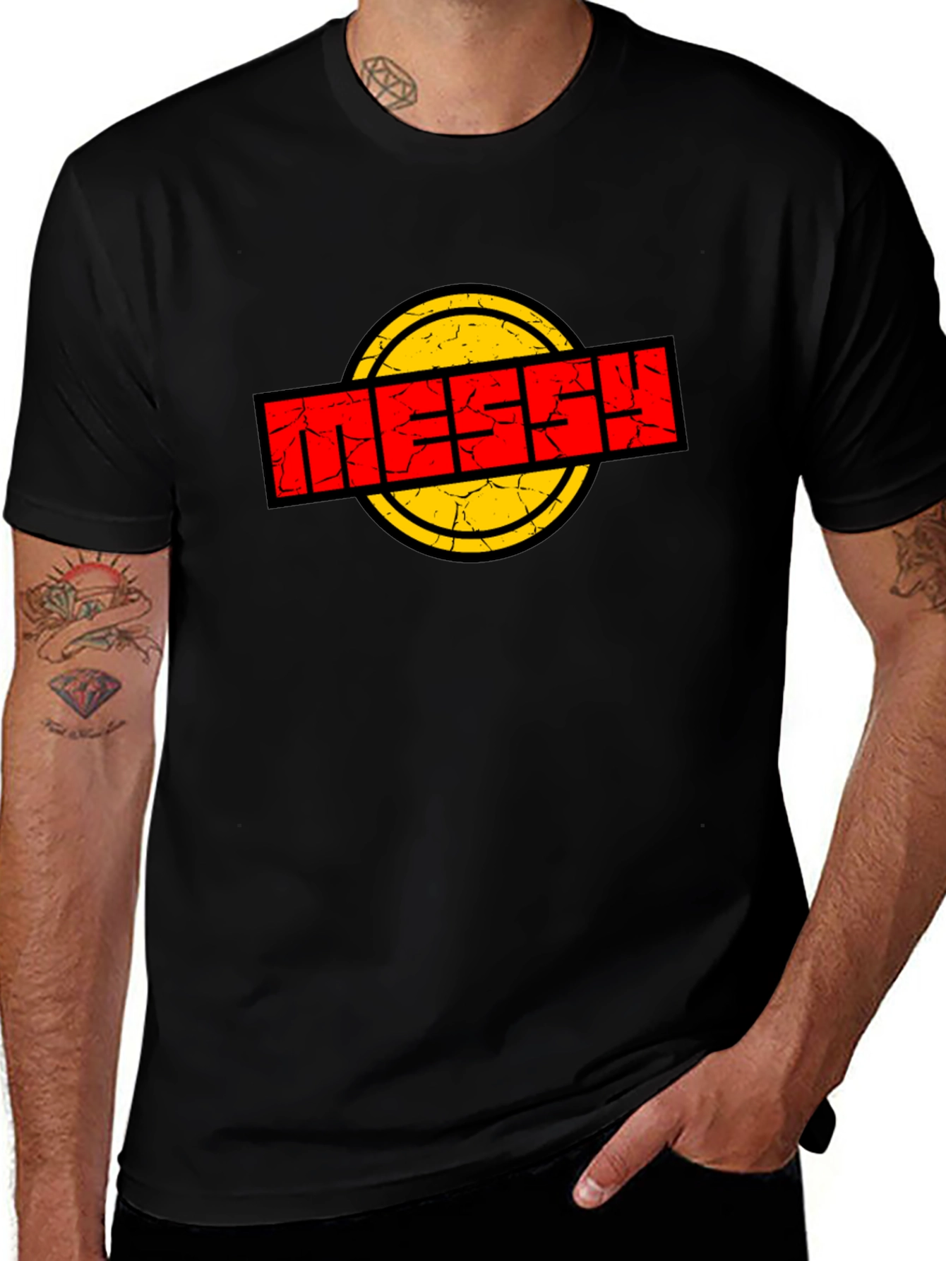 Messy Logo Graphic Tee - Black Cotton T-Shirt
