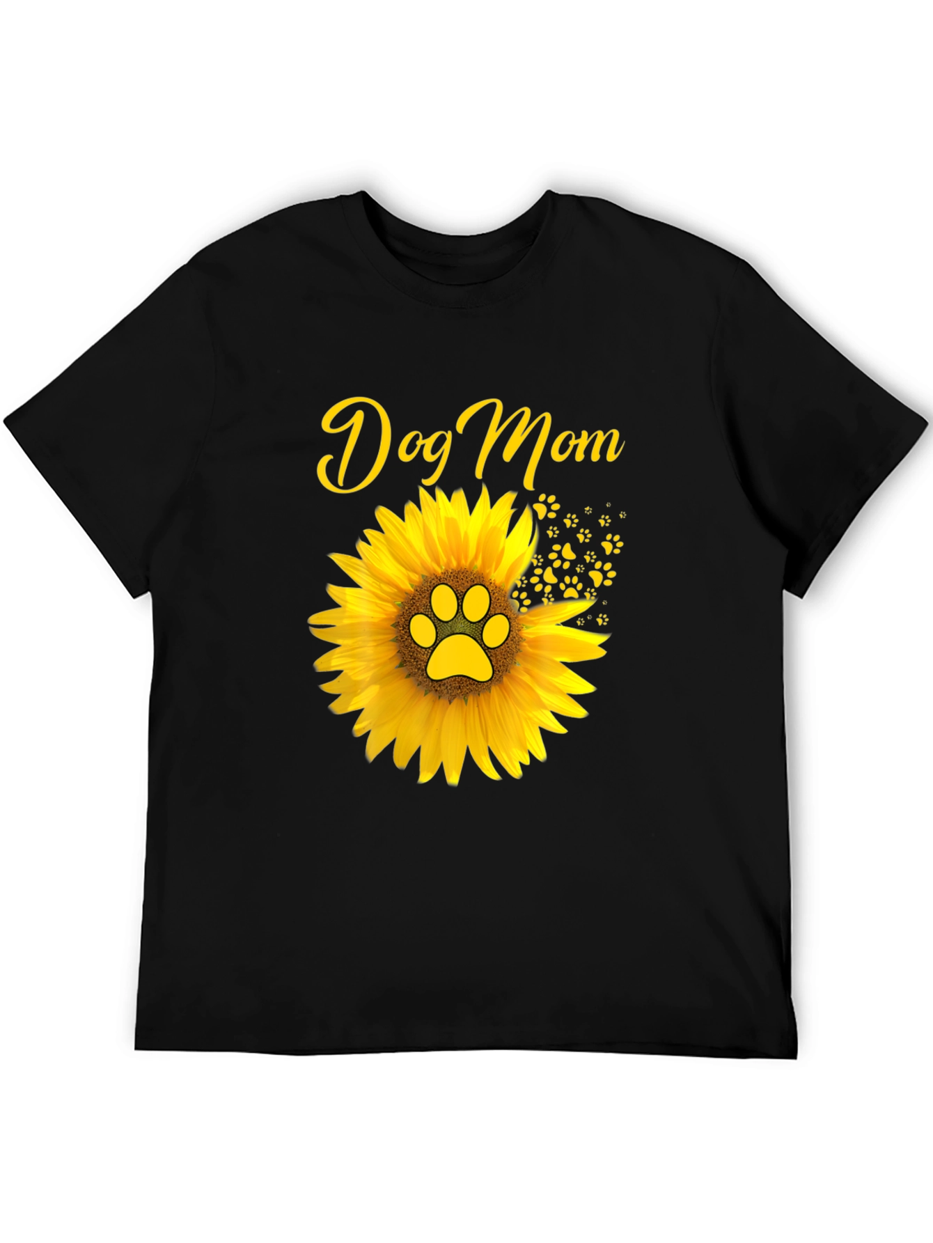 Dog Mom Sunflower Graphic Tee - Black Cotton Blend