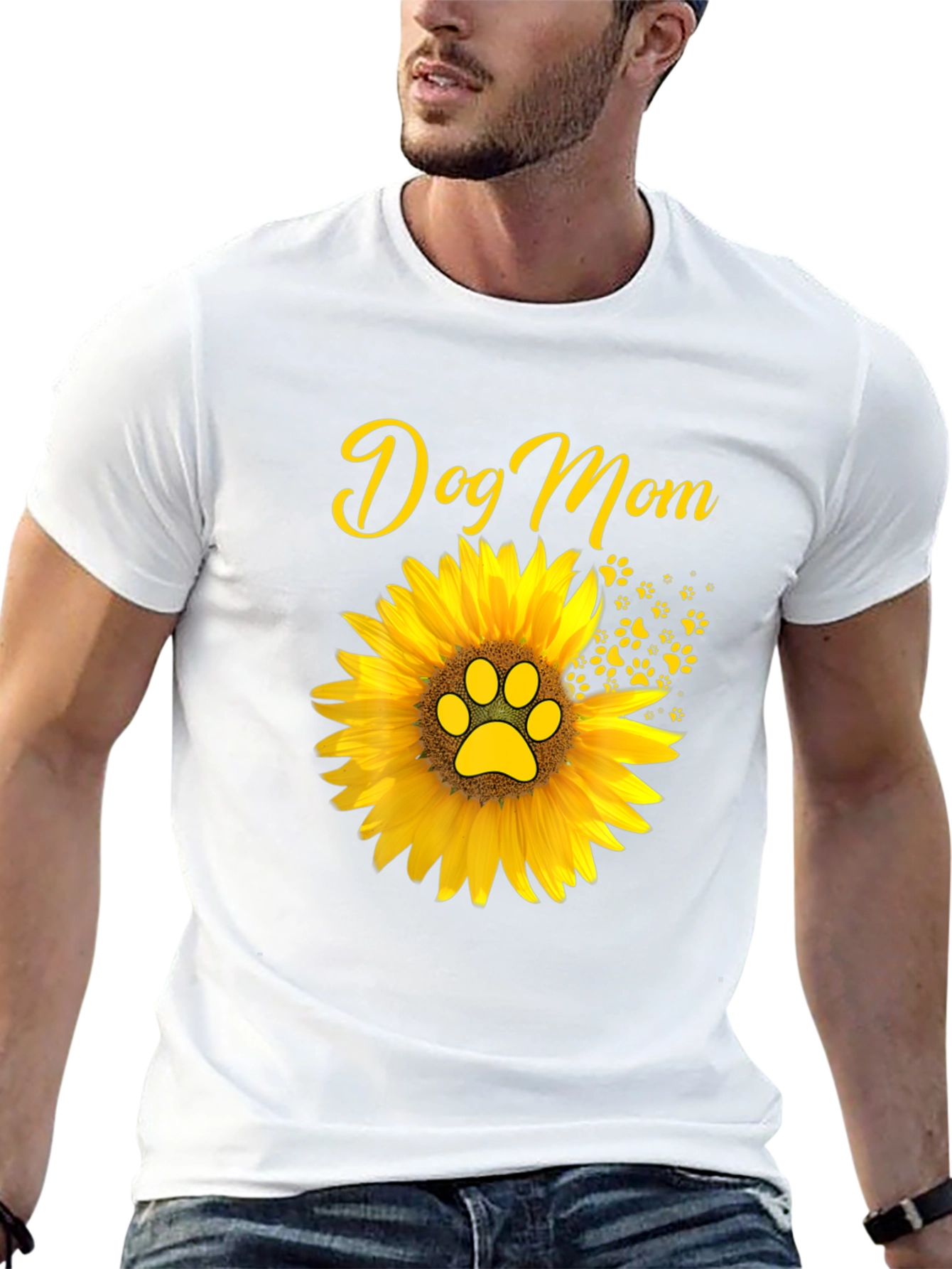 Dog Mom Sunflower Graphic Tee - Black Cotton Blend