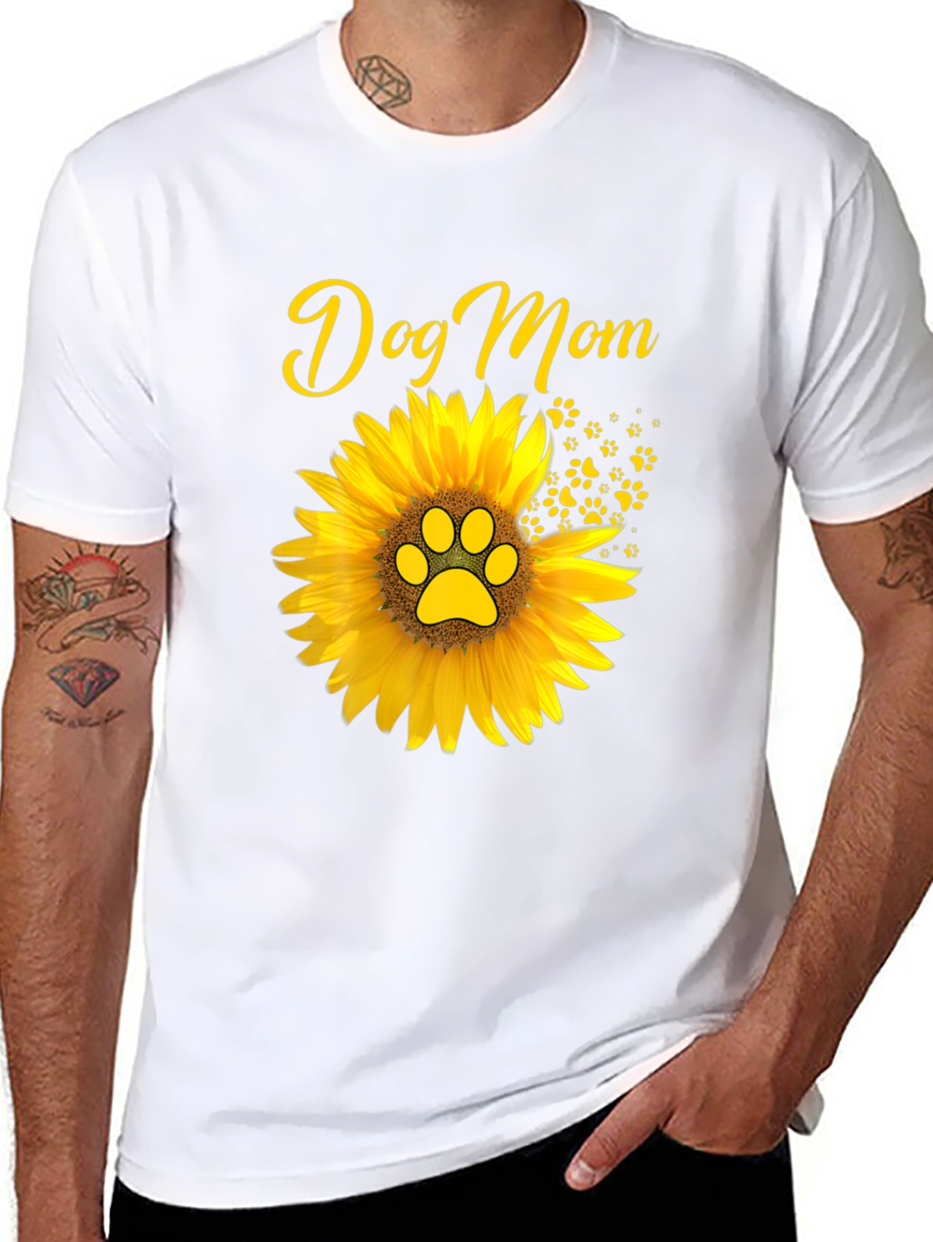 Dog Mom Sunflower Graphic Tee - Black Cotton Blend