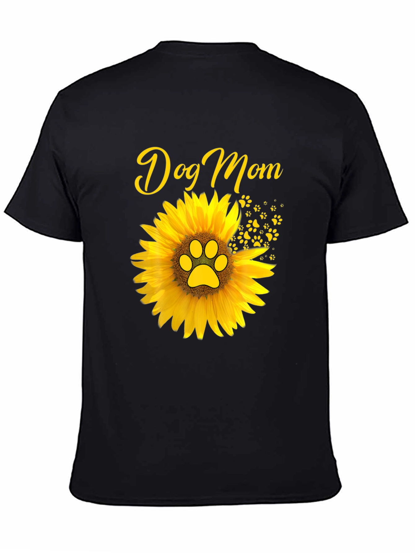 Dog Mom Sunflower Graphic Tee - Black Cotton Blend