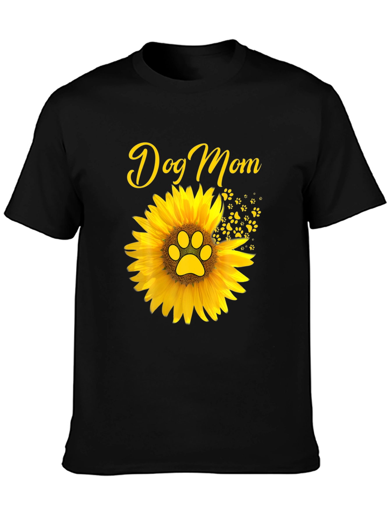 Dog Mom Sunflower Graphic Tee - Black Cotton Blend