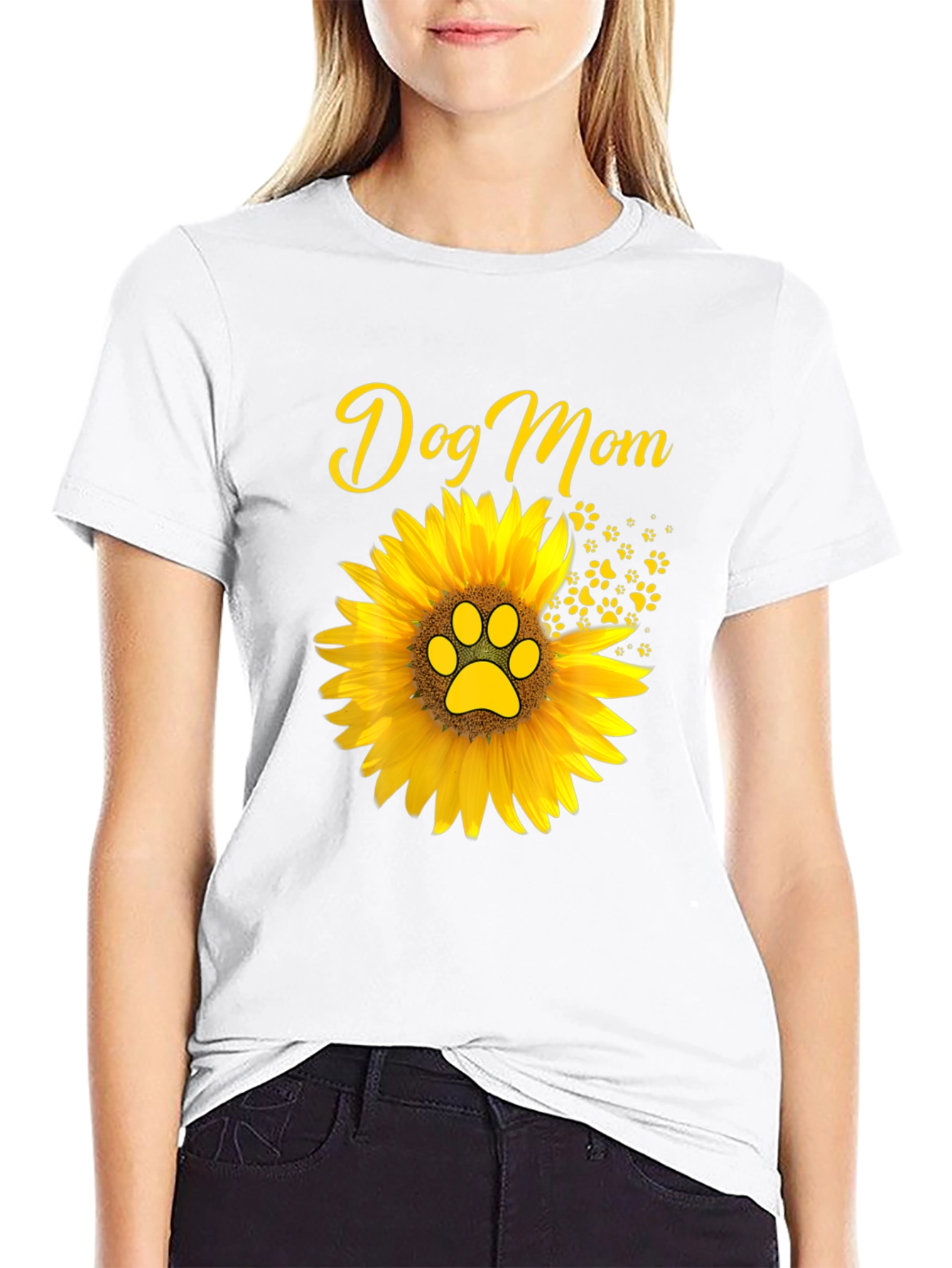 Dog Mom Sunflower Graphic Tee - Black Cotton Blend