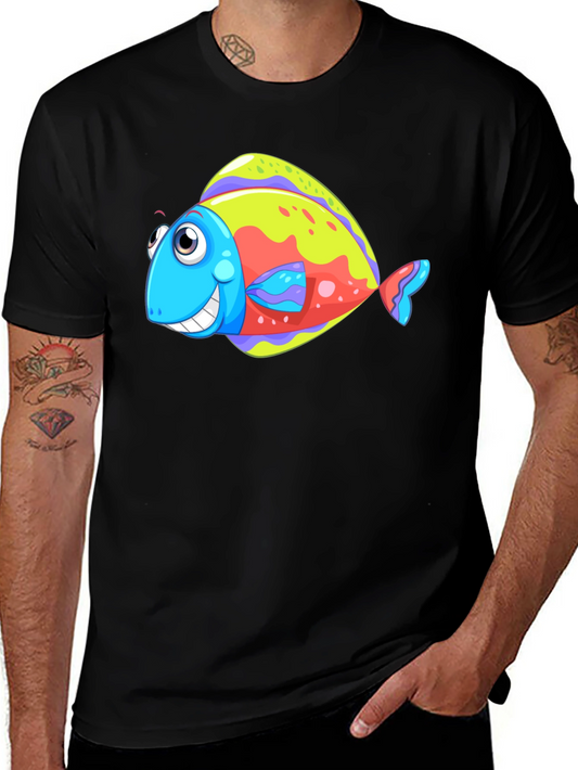 Funny Fish Graphic Tee - Black Cotton T-Shirt