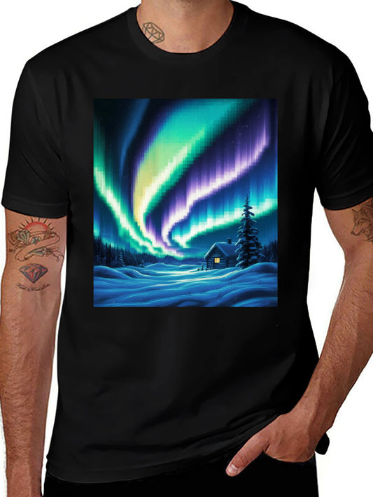 Aurora Cabin T-Shirt: Winter Night Scene