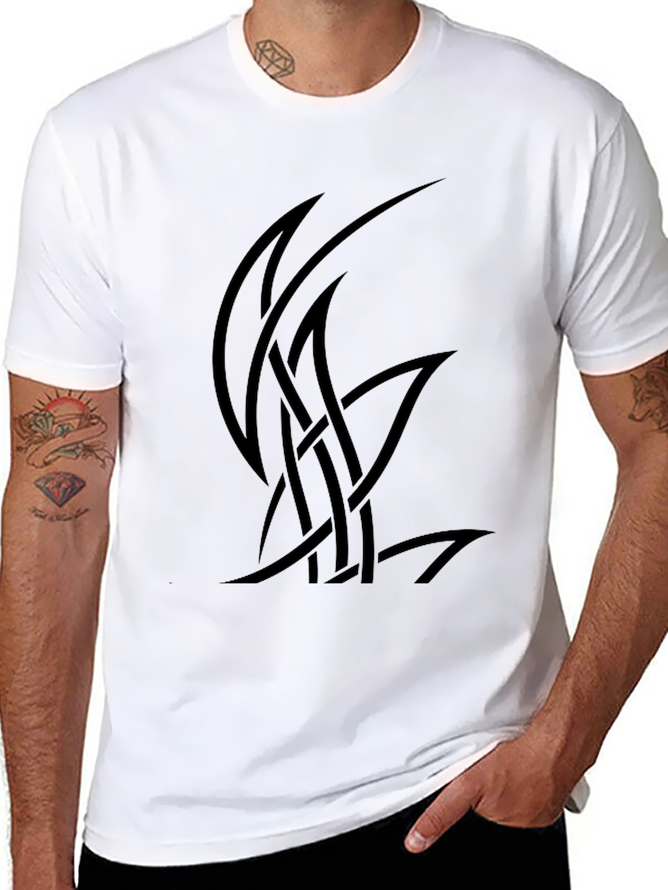 Mens Black Graphic Tee - Abstract Knot Design