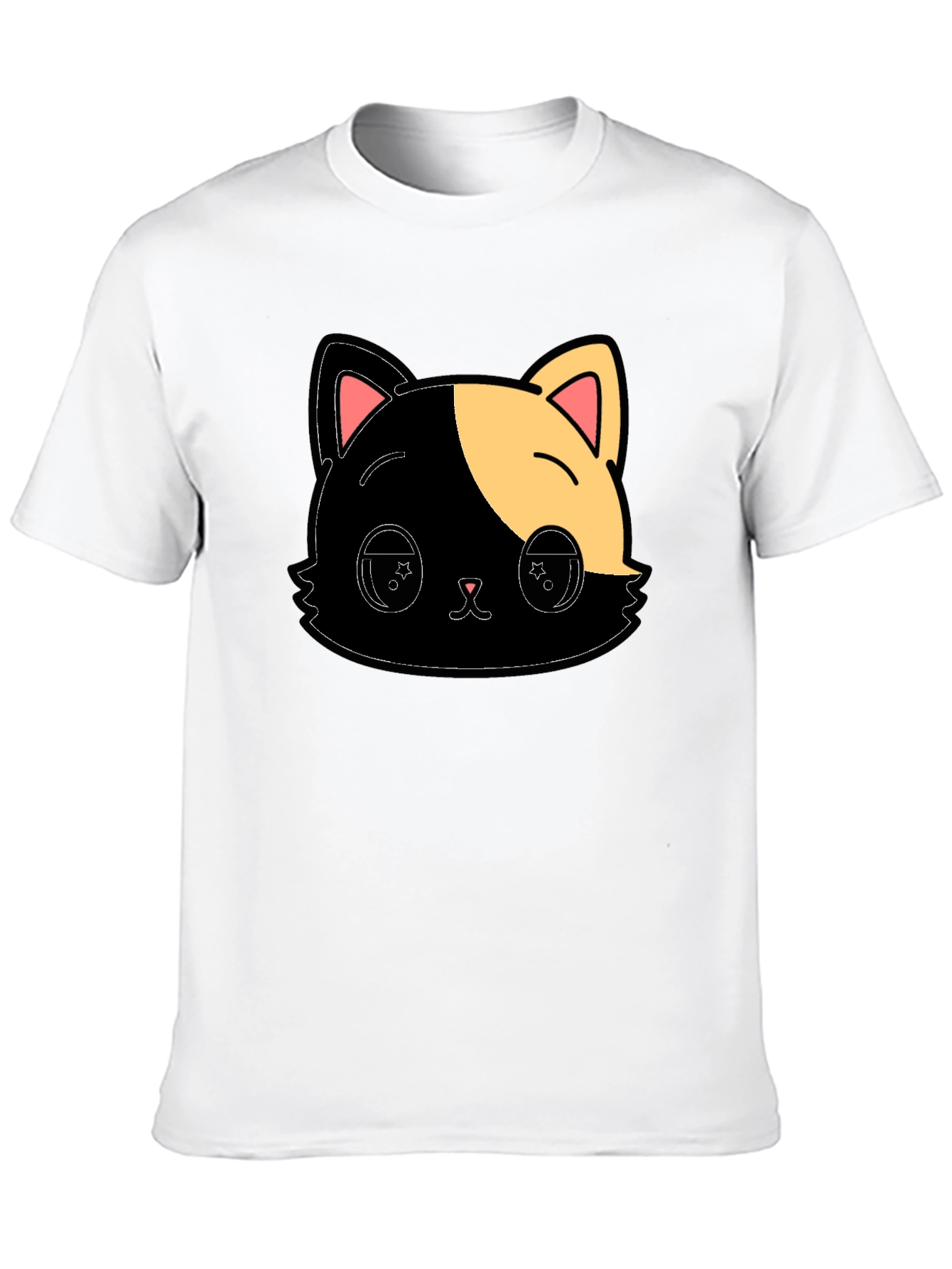 Cute Anime Cat Graphic Black T-Shirt