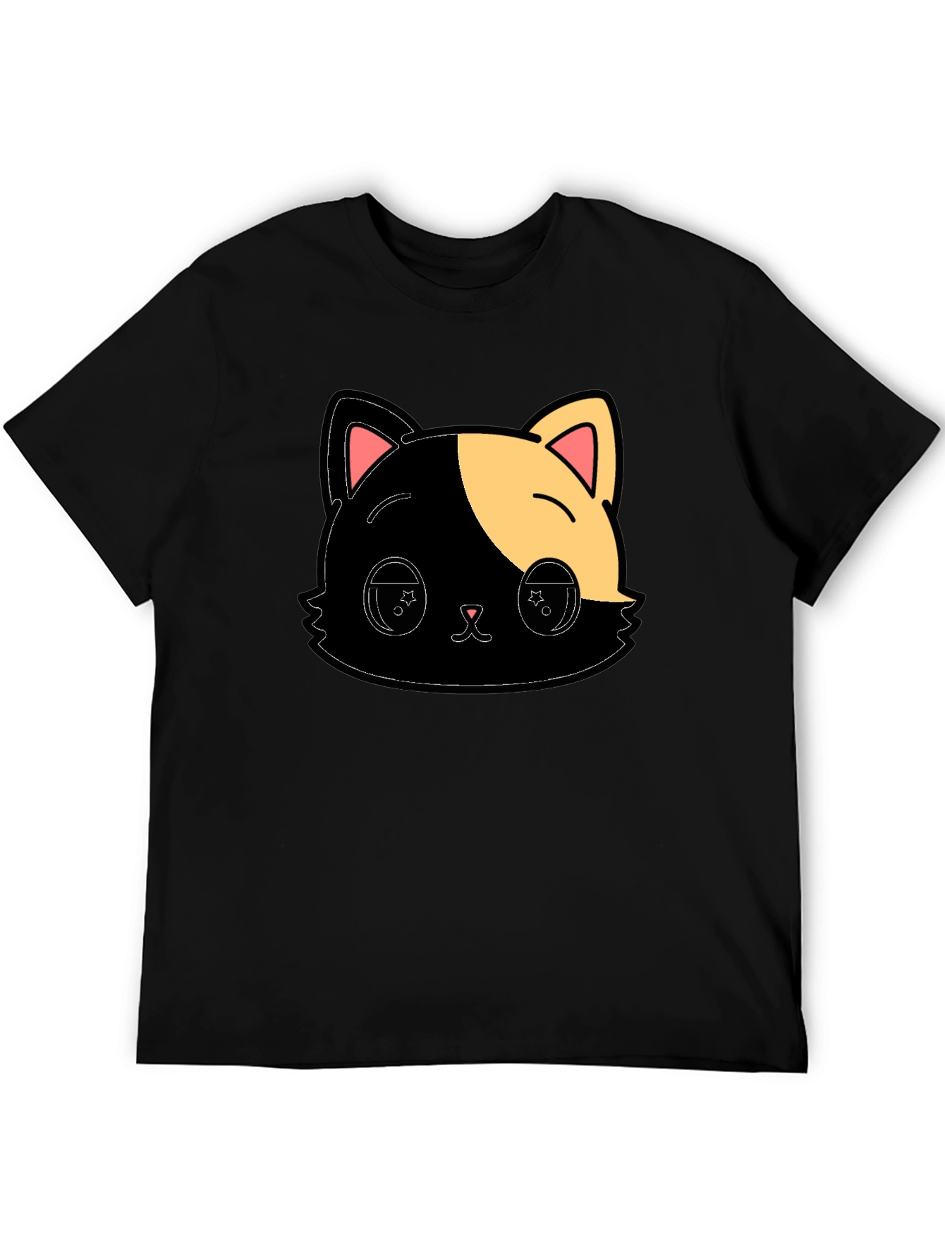 Cute Anime Cat Graphic Black T-Shirt