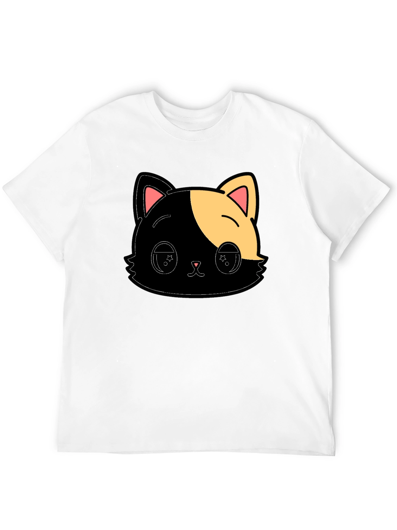 Cute Anime Cat Graphic Black T-Shirt
