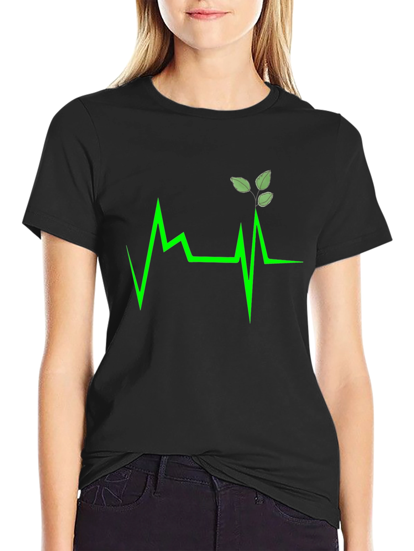 Green Heartbeat Leaf Design T-Shirt