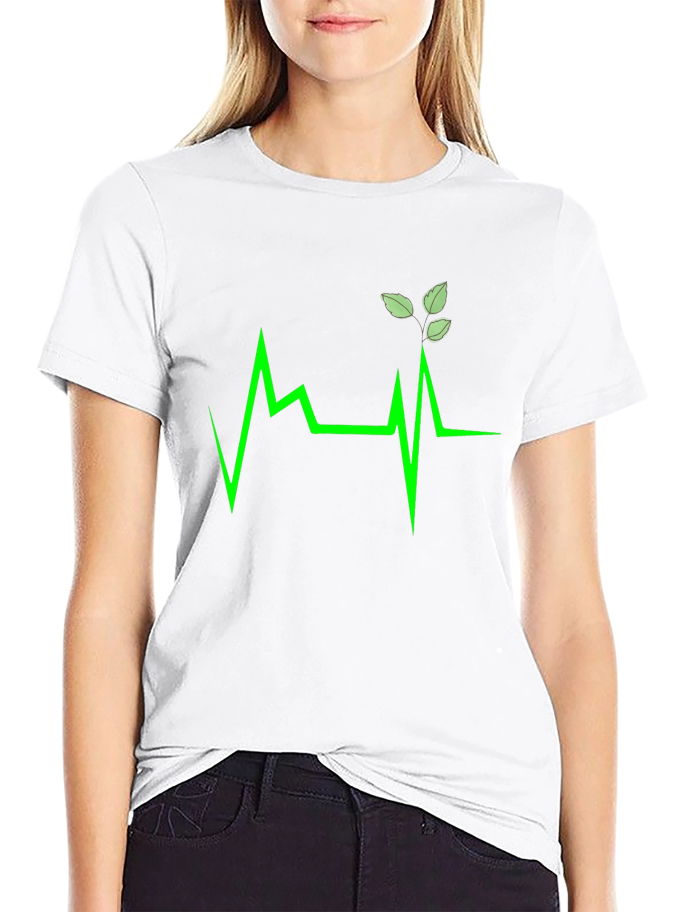 Green Heartbeat Leaf Design T-Shirt