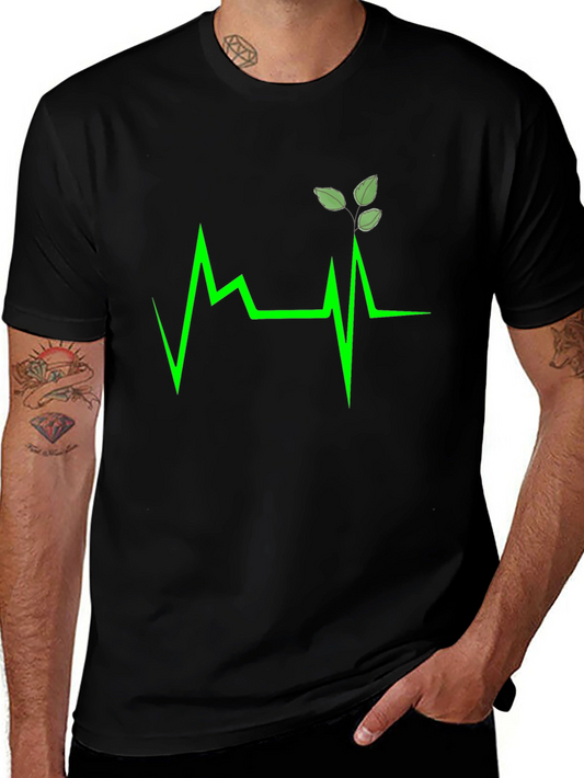 Green Heartbeat Leaf Design T-Shirt
