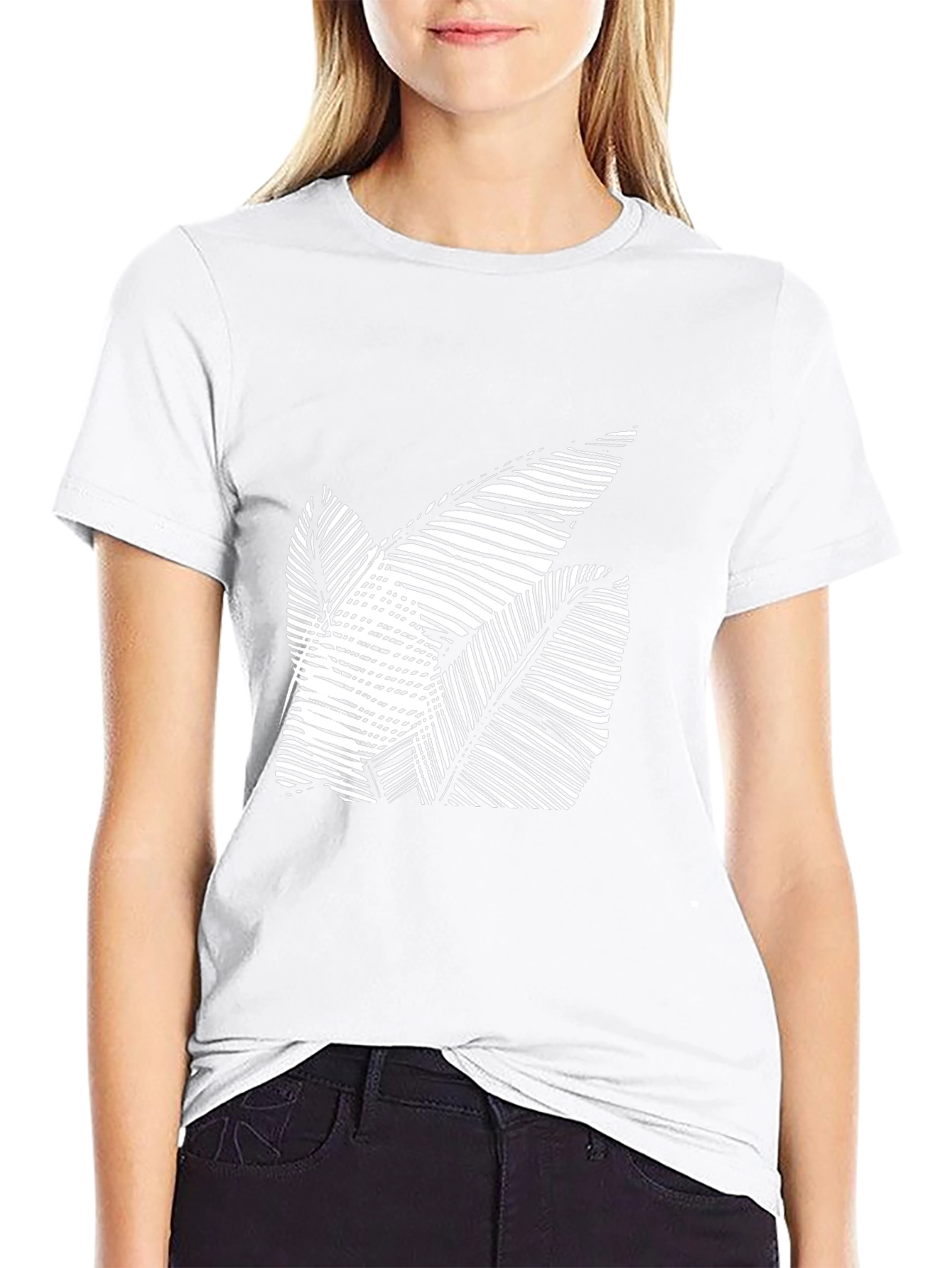 Abstract Leaf Design Black T-Shirt