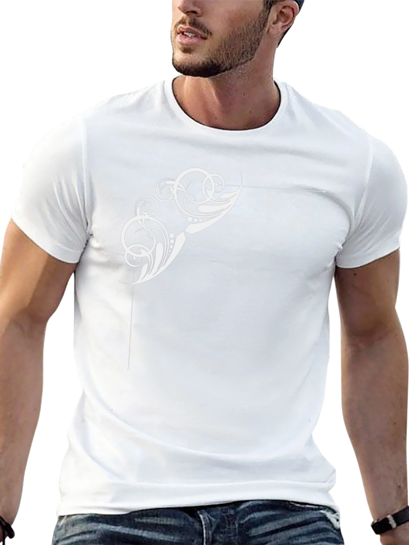 Stylish Black T-Shirt with Abstract White Design
