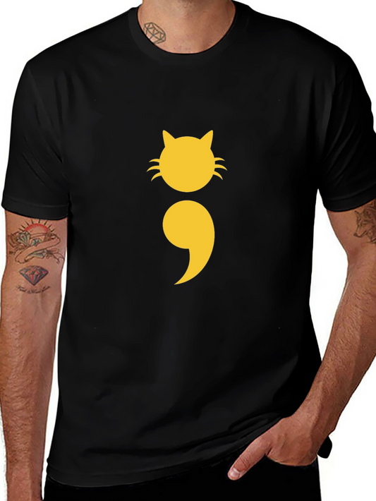 Cat Semicolon Graphic Tee - Black Cotton