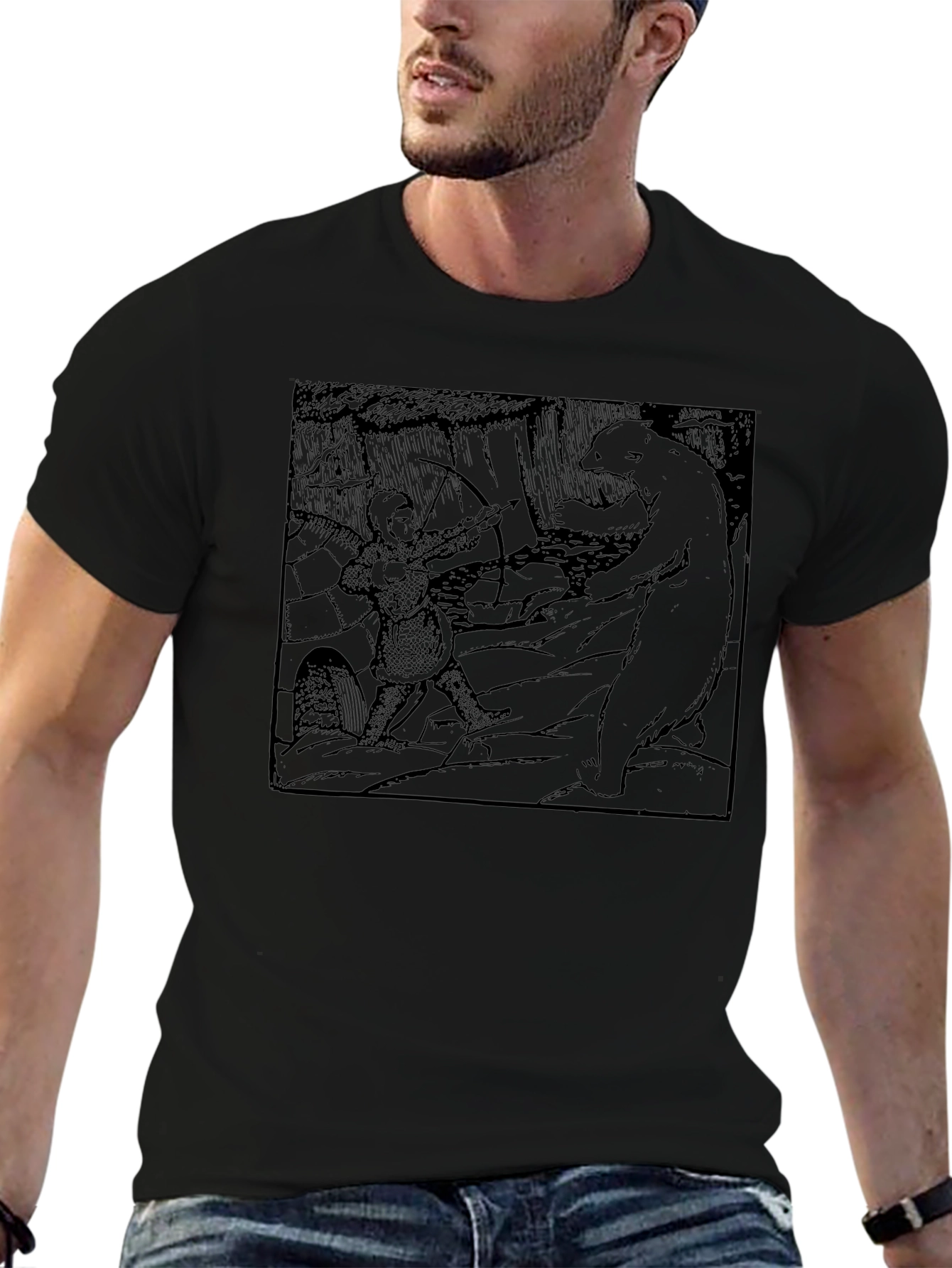 Archer vs Bear Graphic Tee - Black Cotton Blend