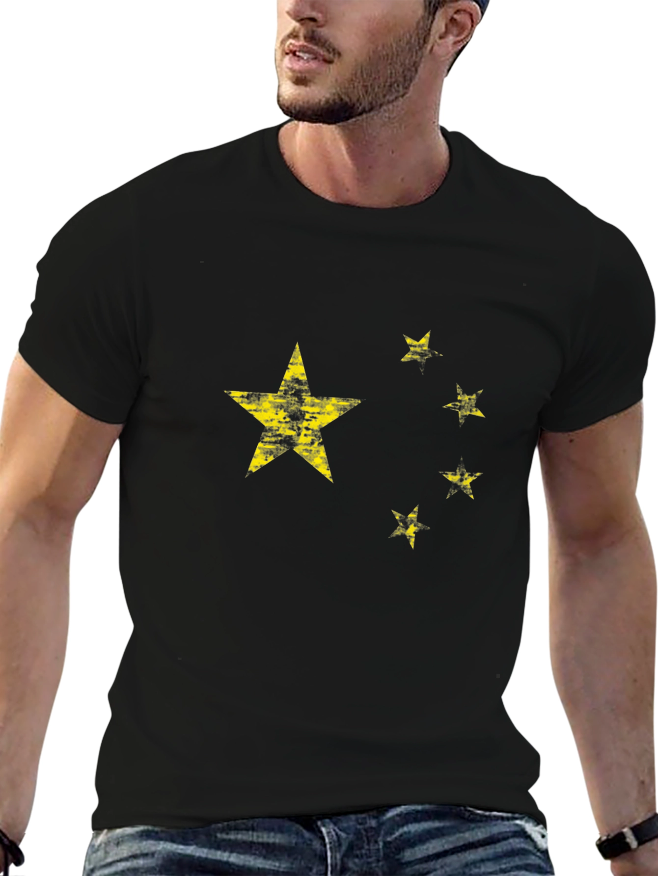 China Flag Distressed Graphic Black T-Shirt