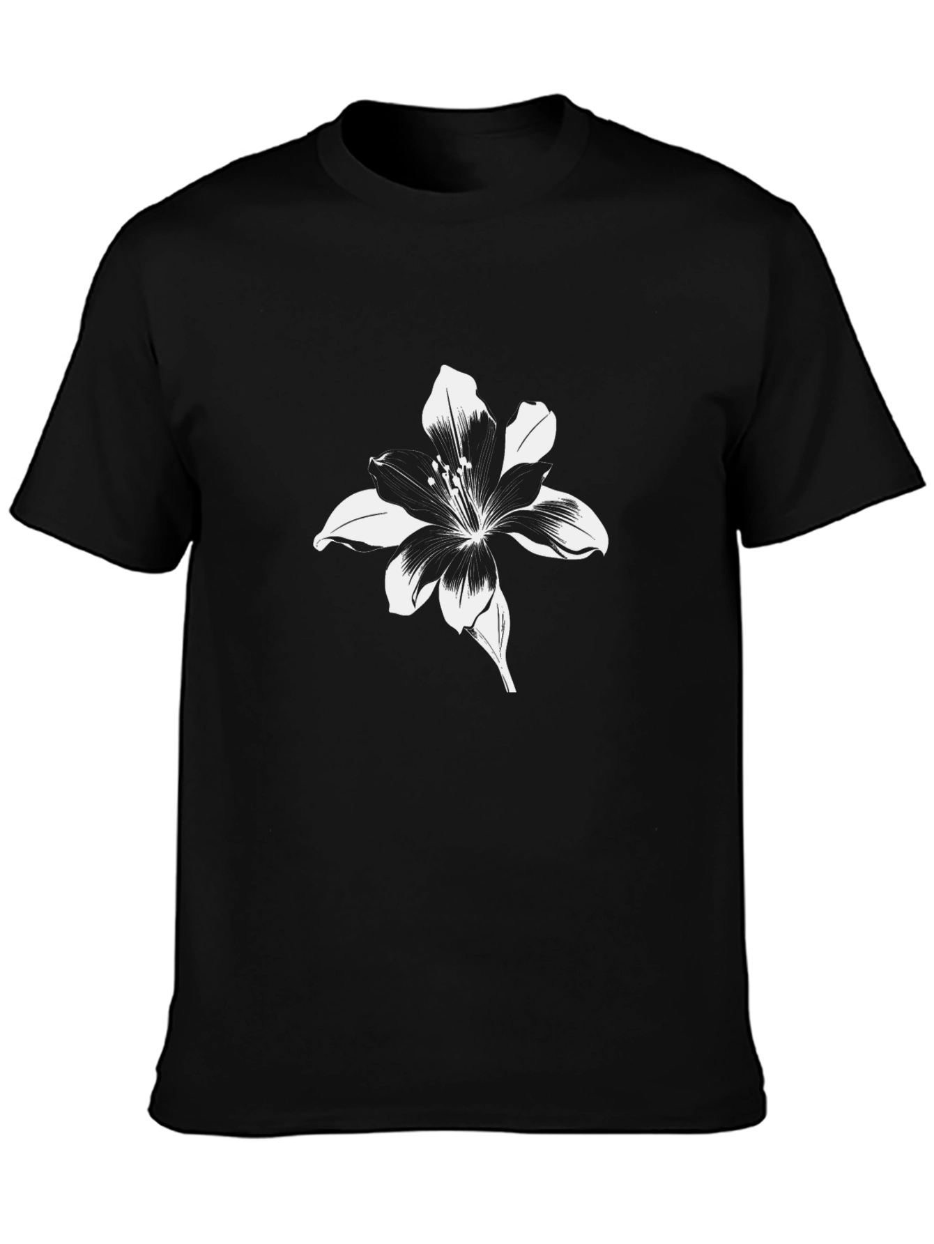 Black T-Shirt with Floral Lily Graphic