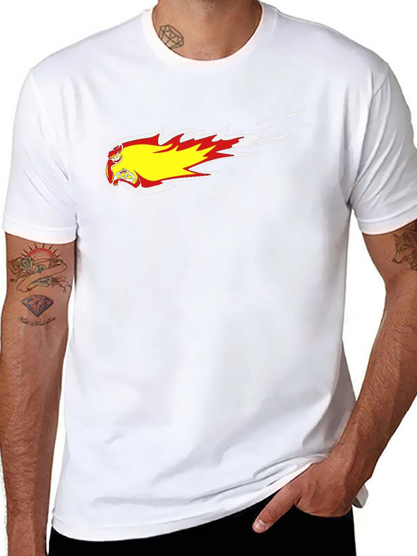 Black T-Shirt with Fiery Cartoon Graphic