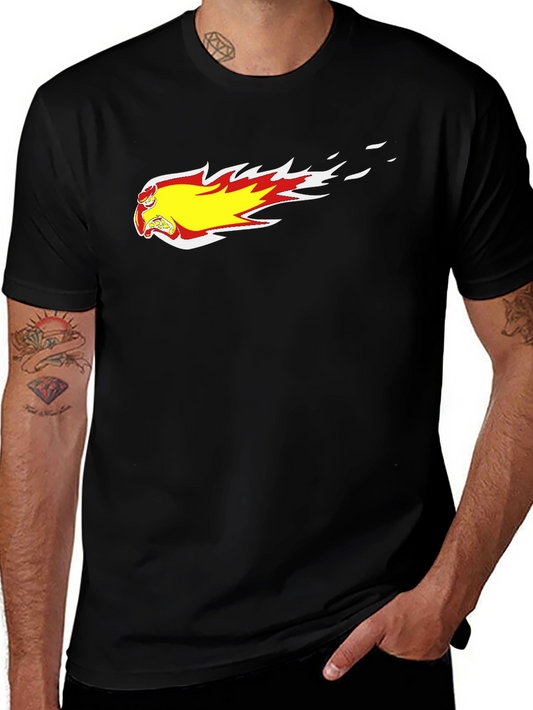 Black T-Shirt with Fiery Cartoon Graphic