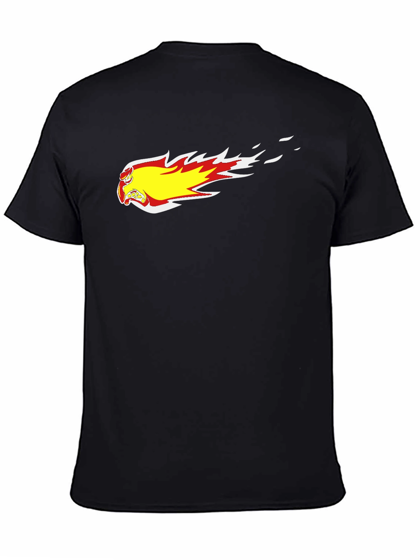 Black T-Shirt with Fiery Cartoon Graphic