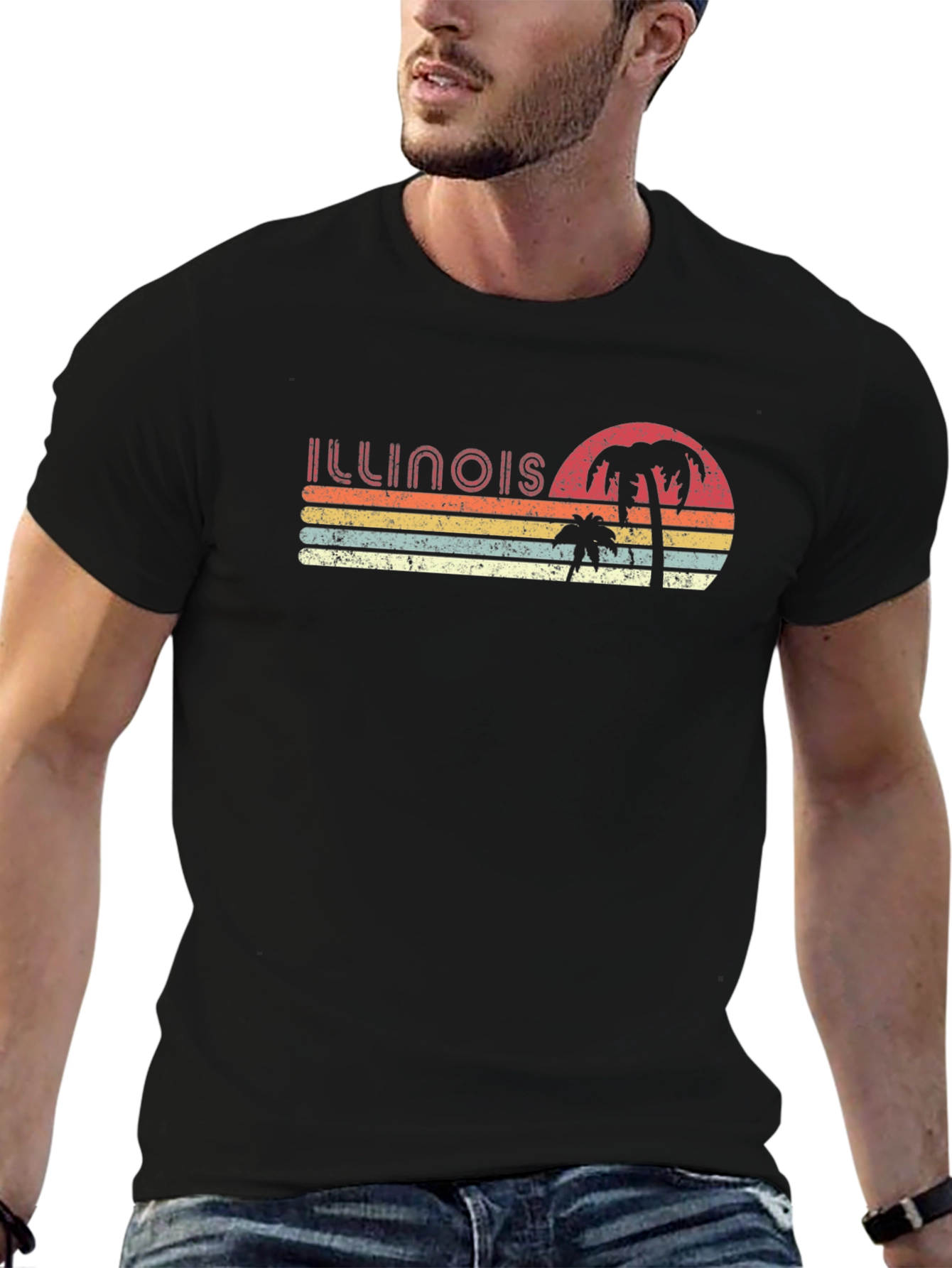 Retro Illinois Palm Sunset T-Shirt