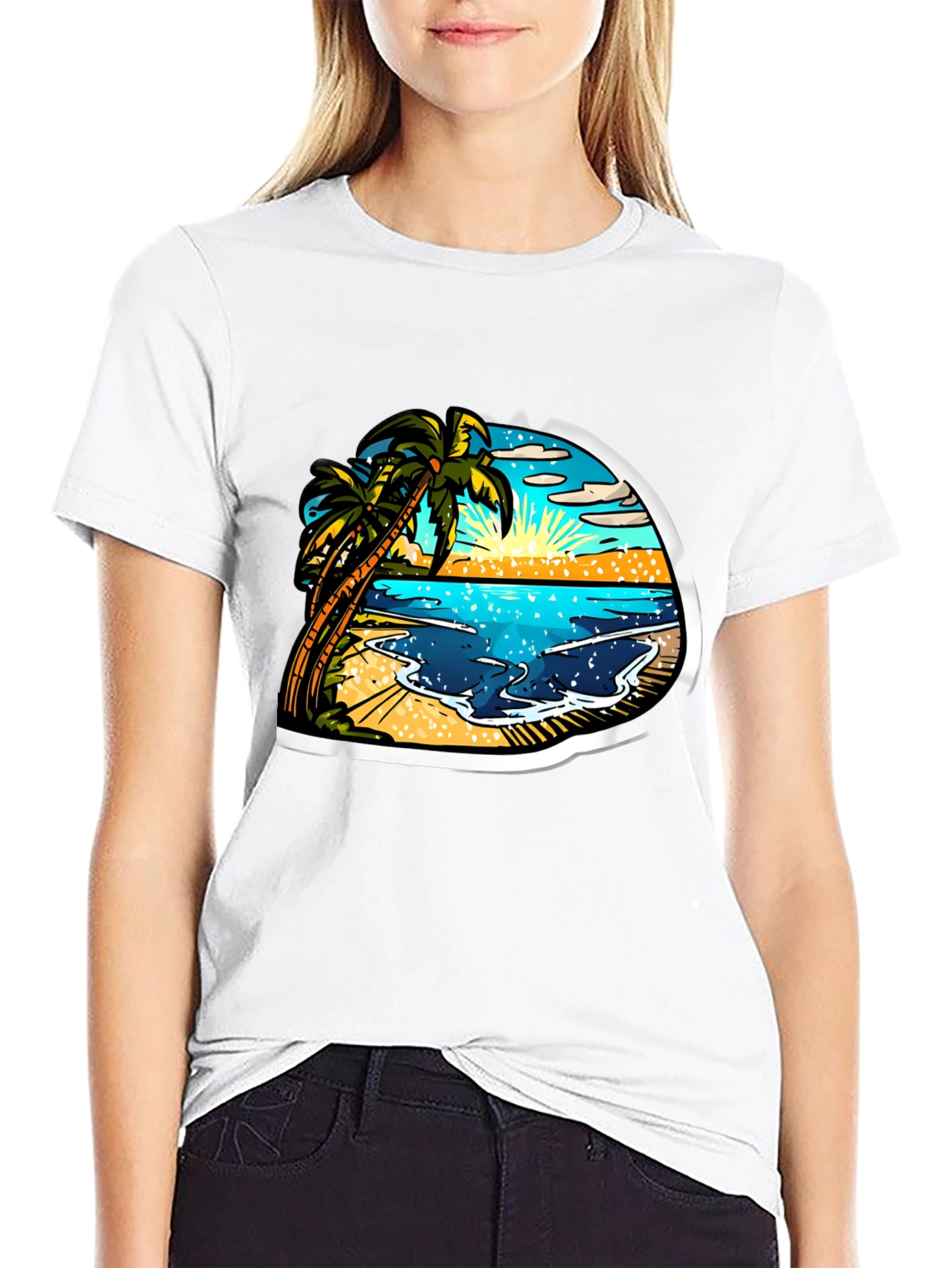 Tropical Beach Scene Graphic Tee