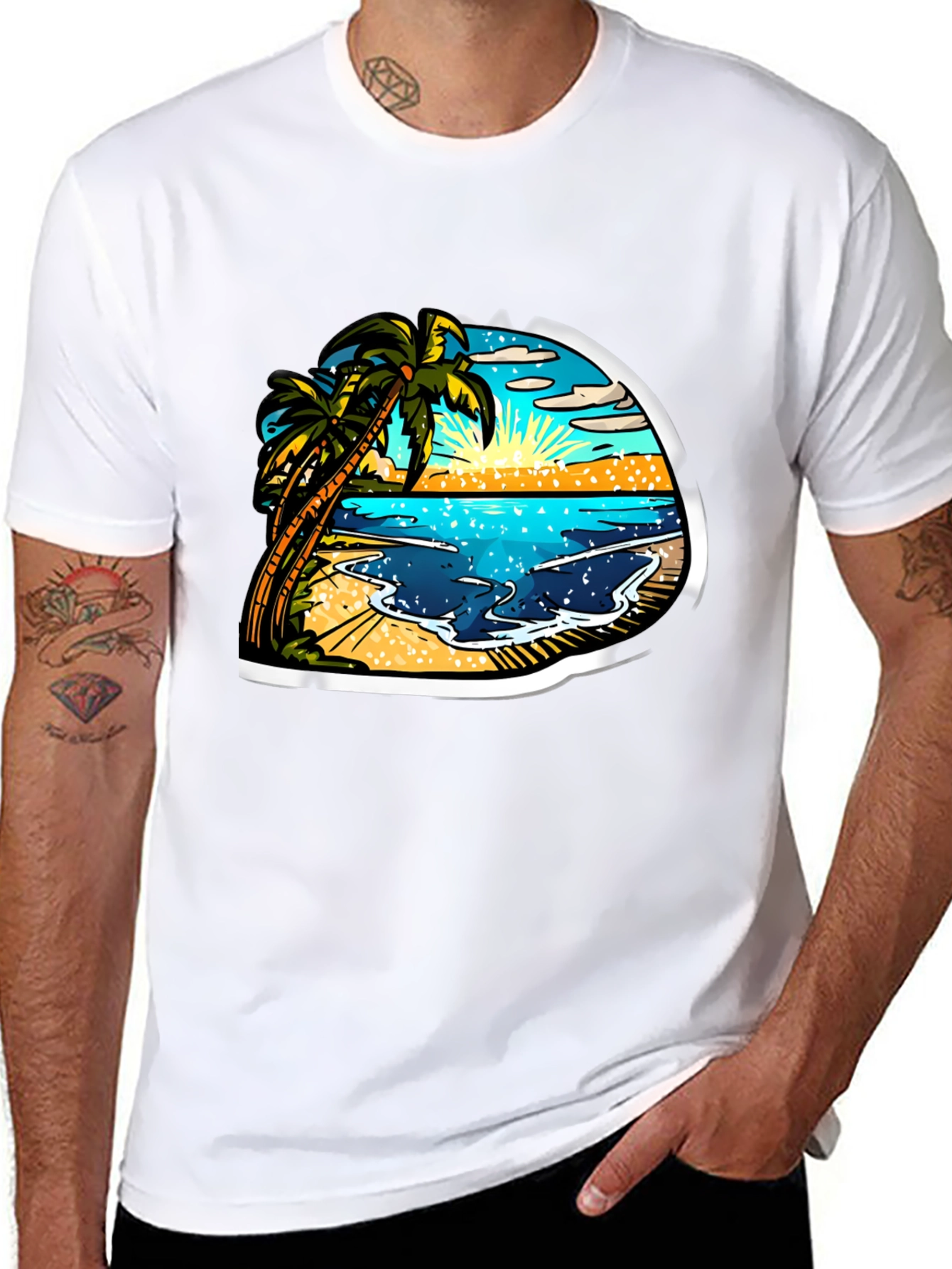 Tropical Beach Scene Graphic Tee