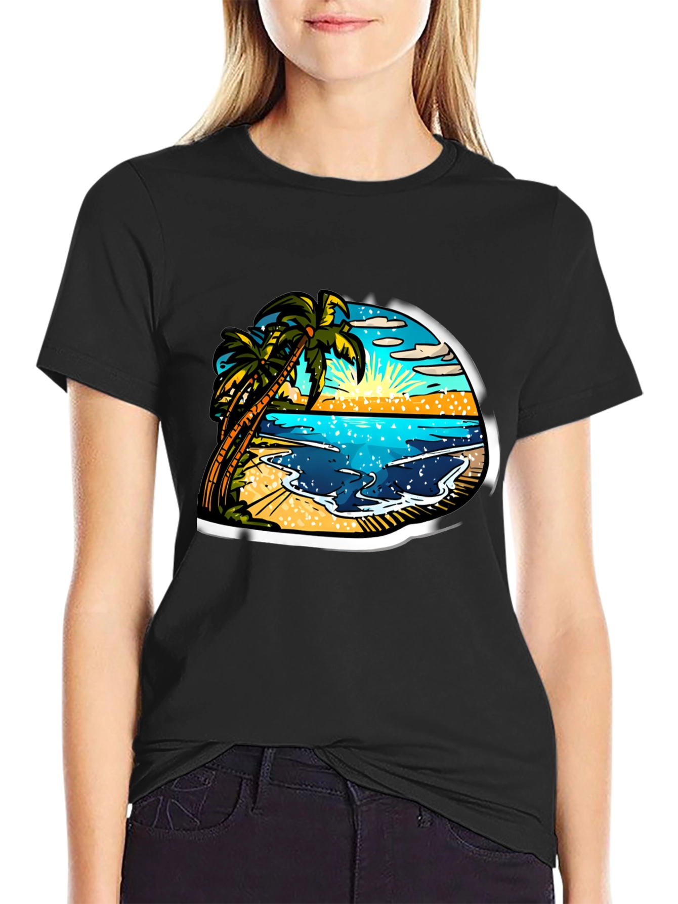 Tropical Beach Scene Graphic Tee