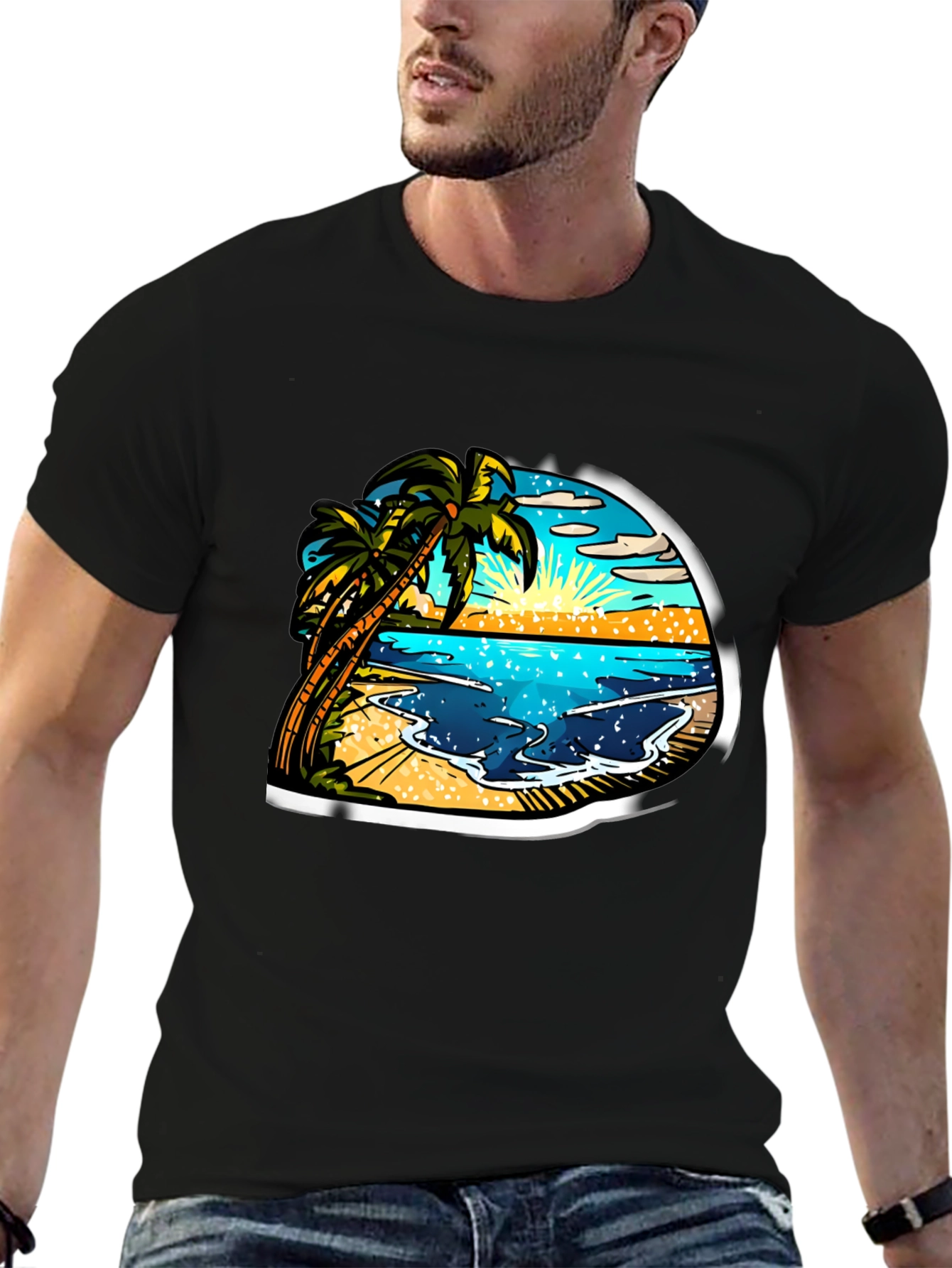 Tropical Beach Scene Graphic Tee