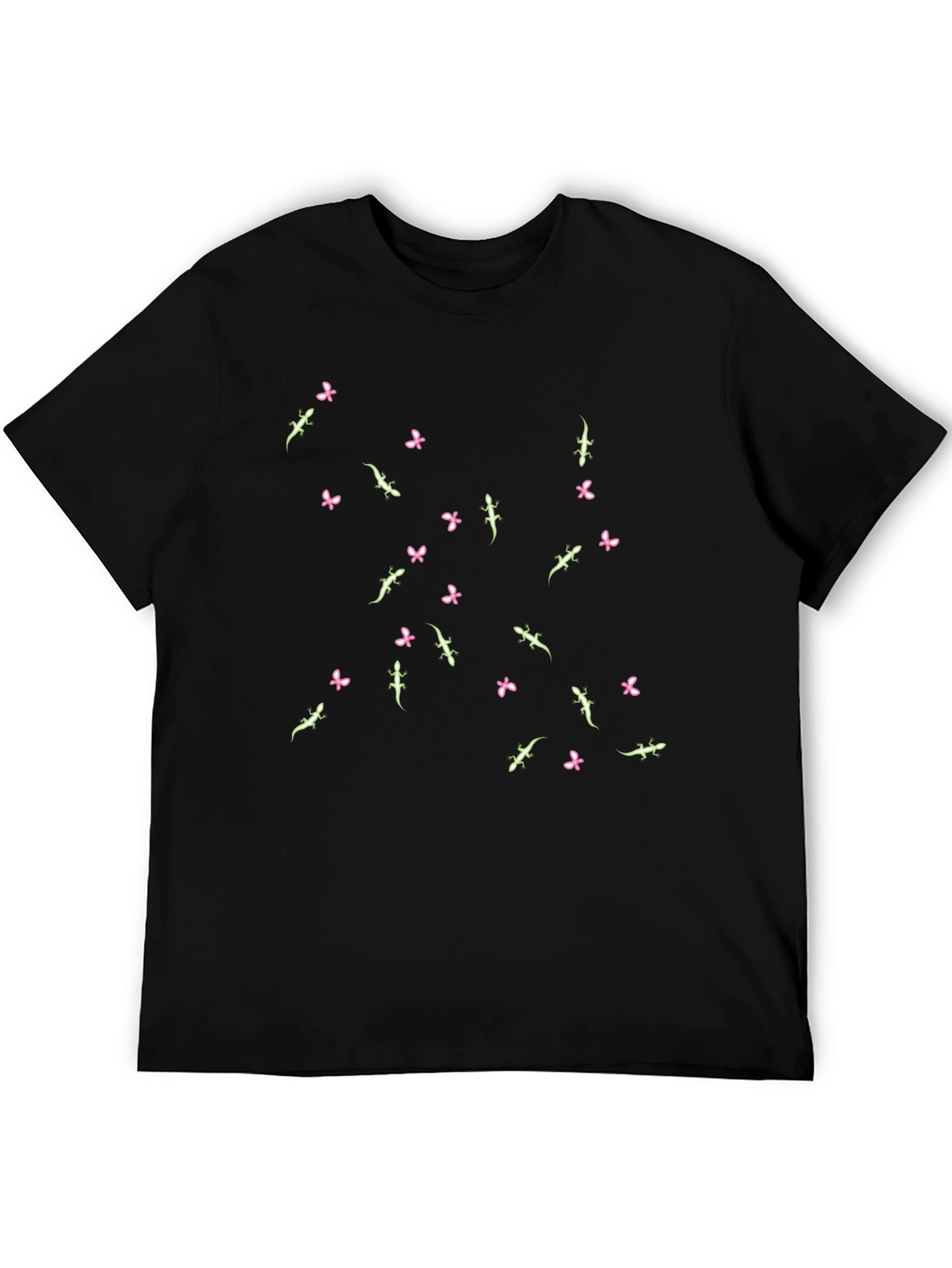 Lizard & Flower Print Black T-Shirt