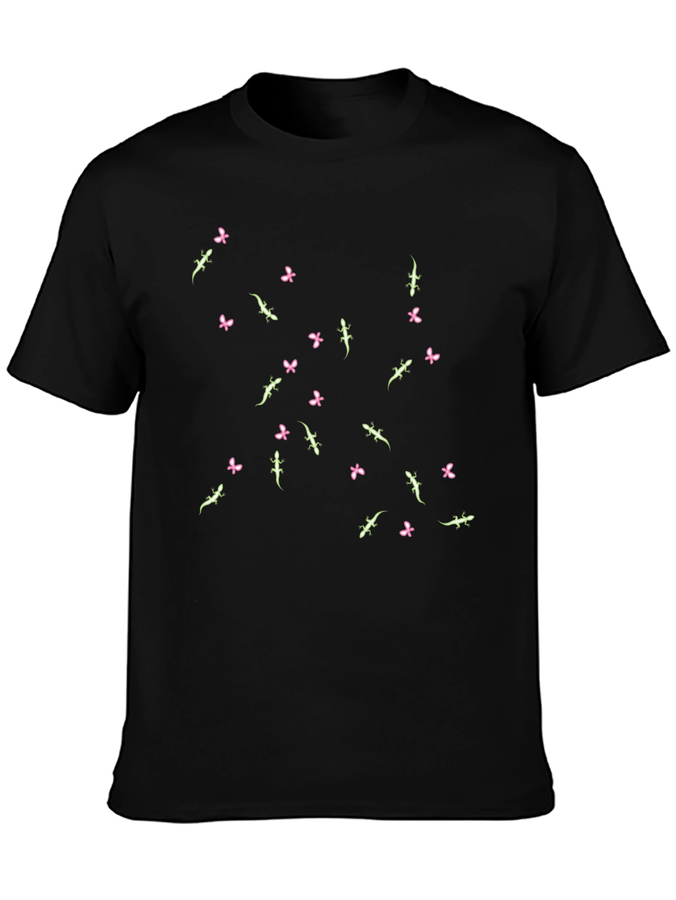 Lizard & Flower Print Black T-Shirt