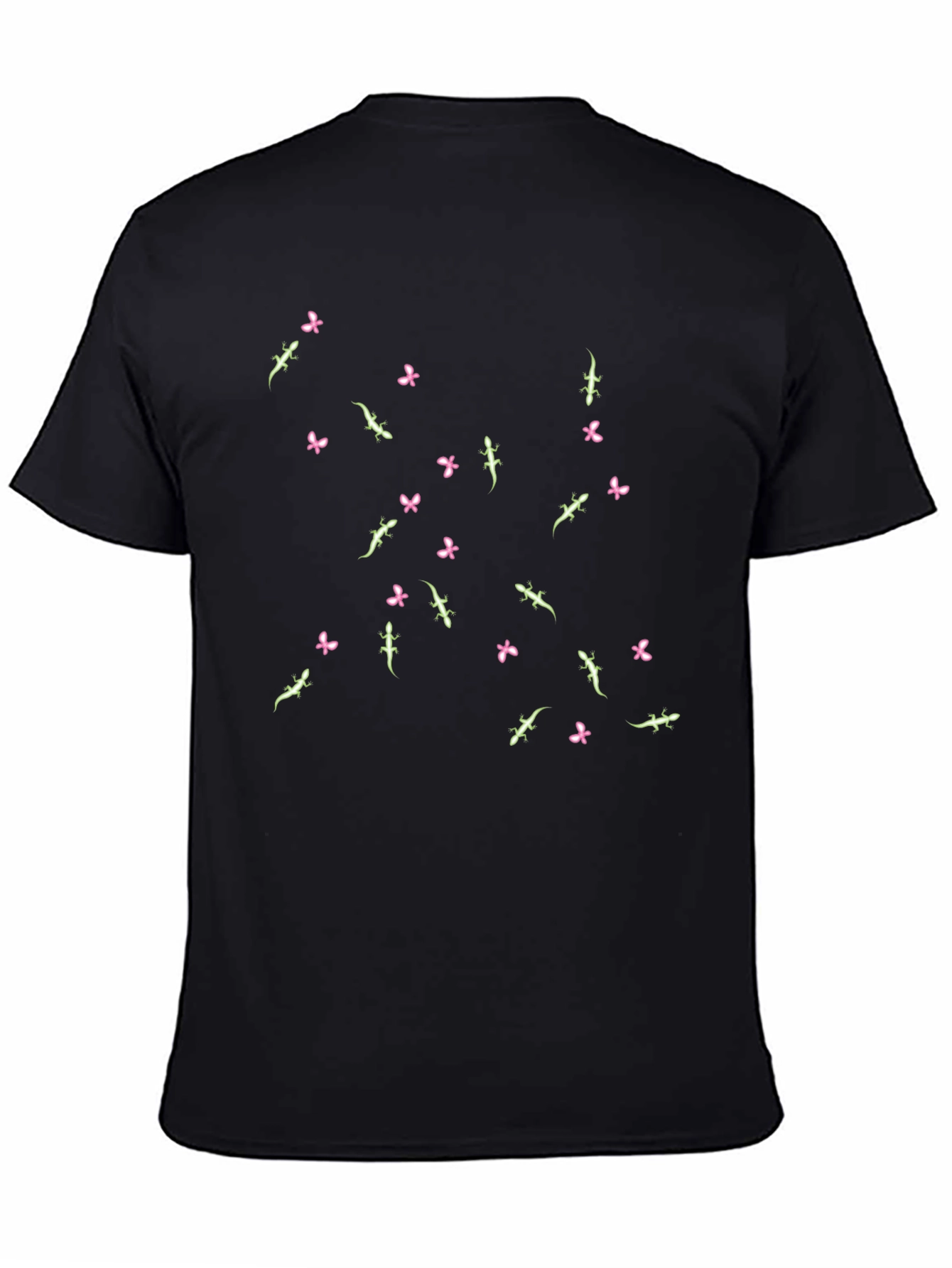 Lizard & Flower Print Black T-Shirt