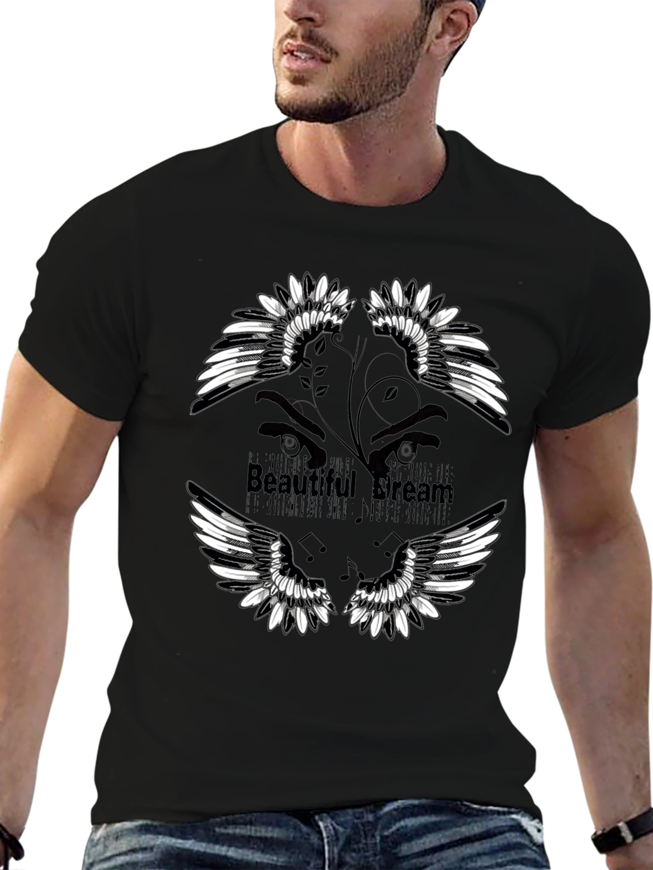 Beautiful Dream Graphic Print Black T-Shirt