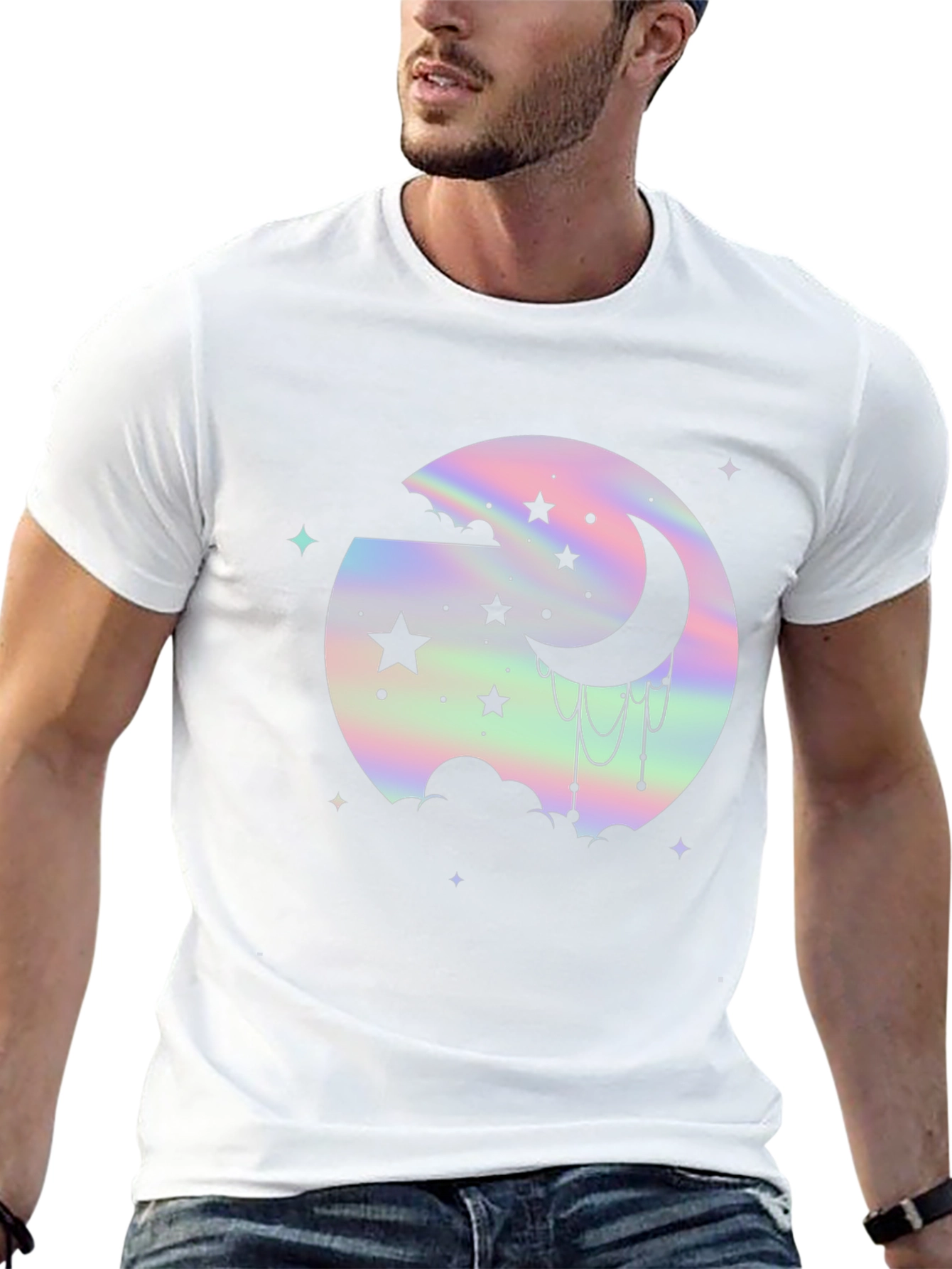 Holographic Moon & Stars Black Graphic Tee