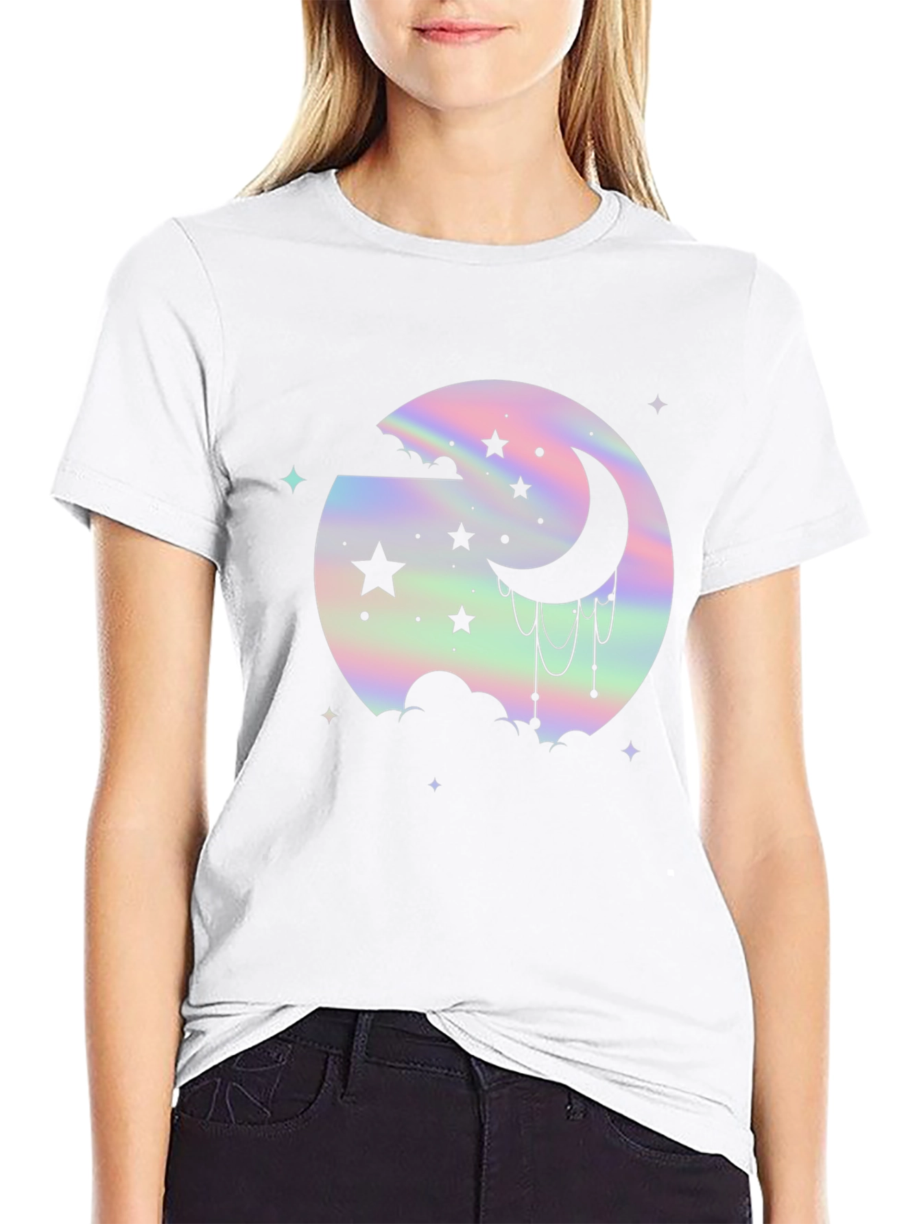 Holographic Moon & Stars Black Graphic Tee