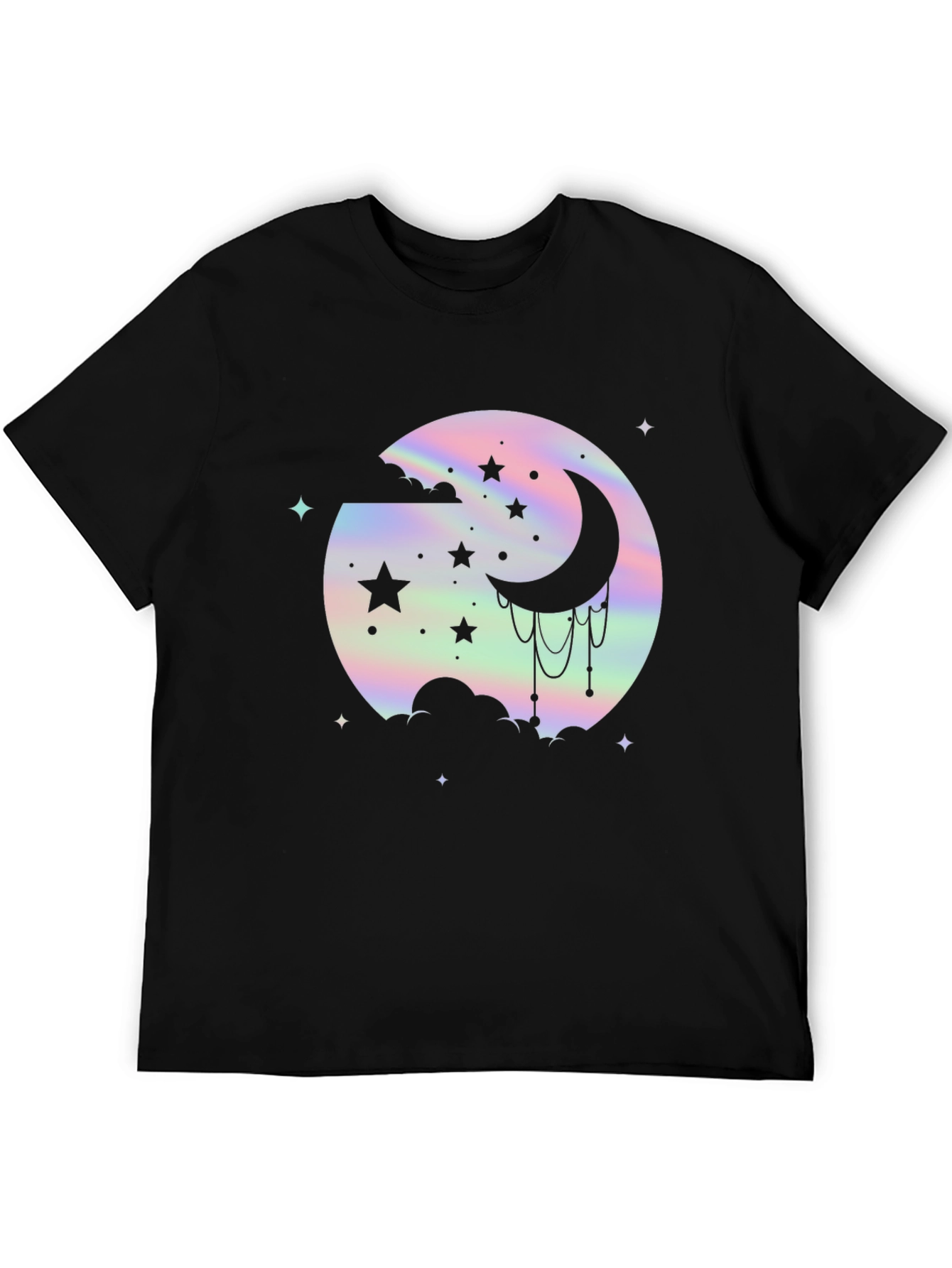 Holographic Moon & Stars Black Graphic Tee