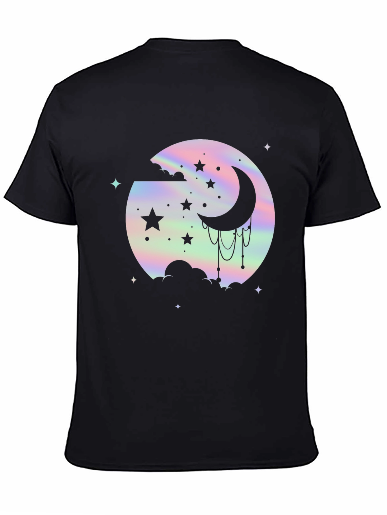 Holographic Moon & Stars Black Graphic Tee