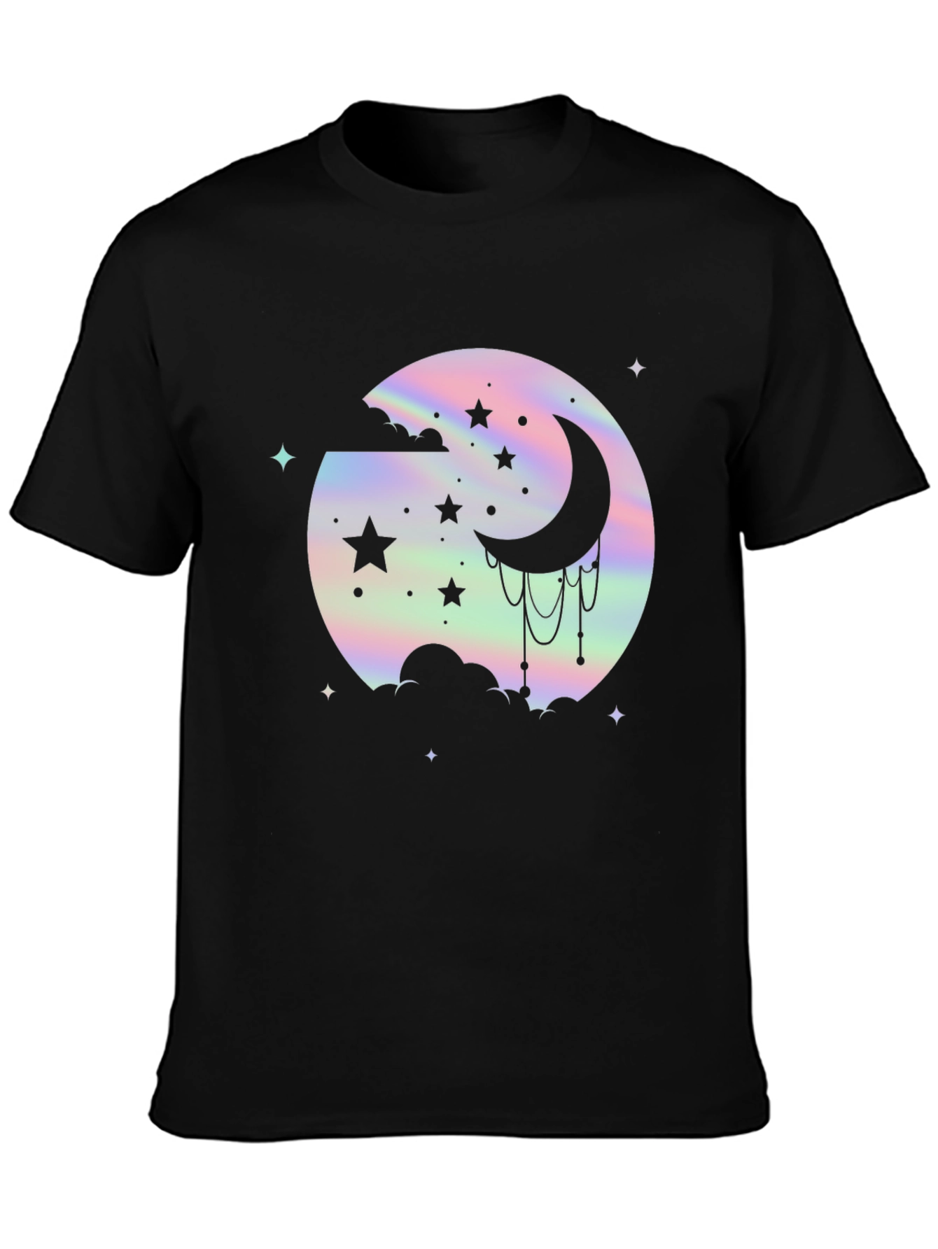 Holographic Moon & Stars Black Graphic Tee