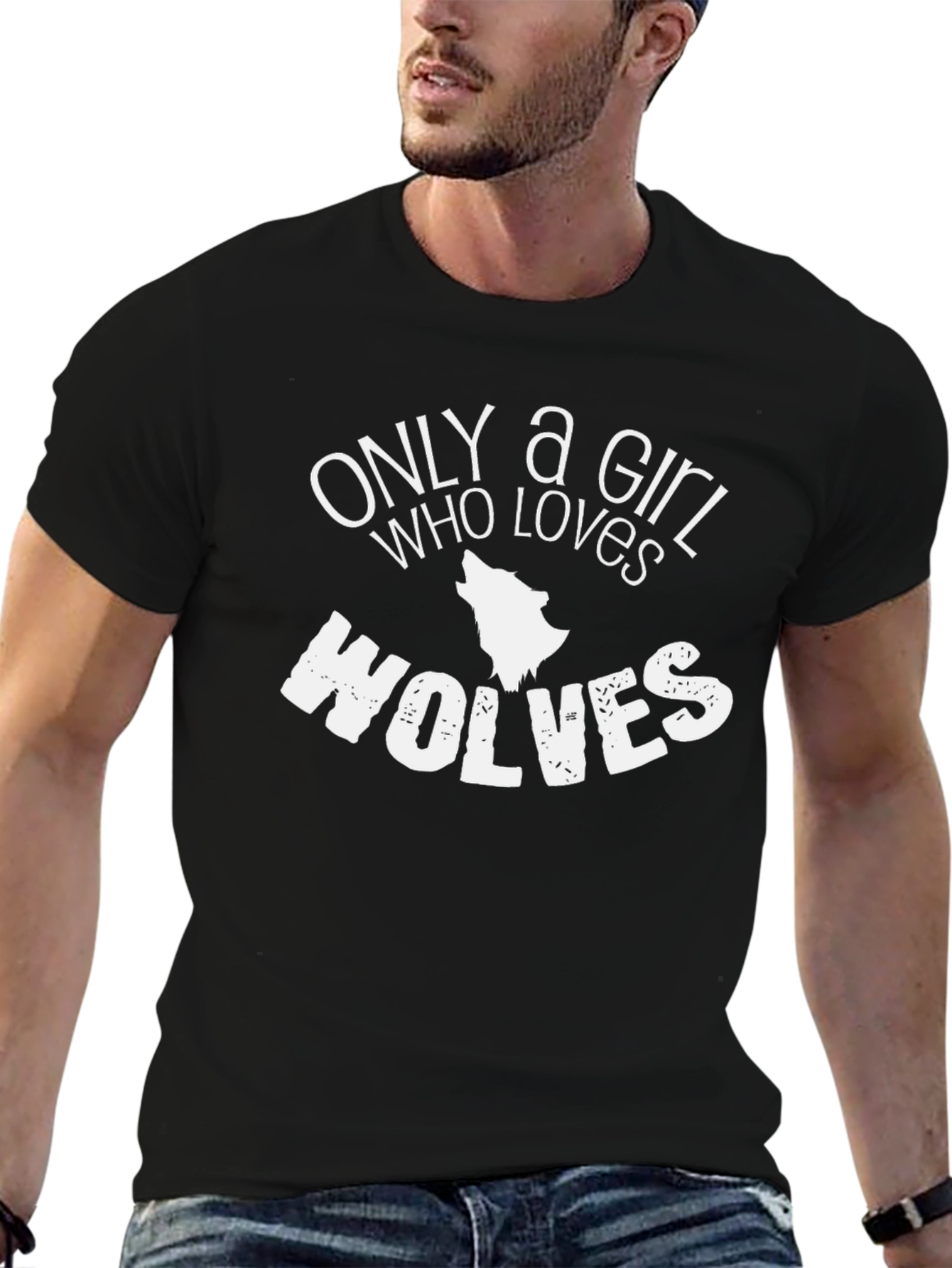 Only a Girl Who Loves Wolves T-Shirt - Black