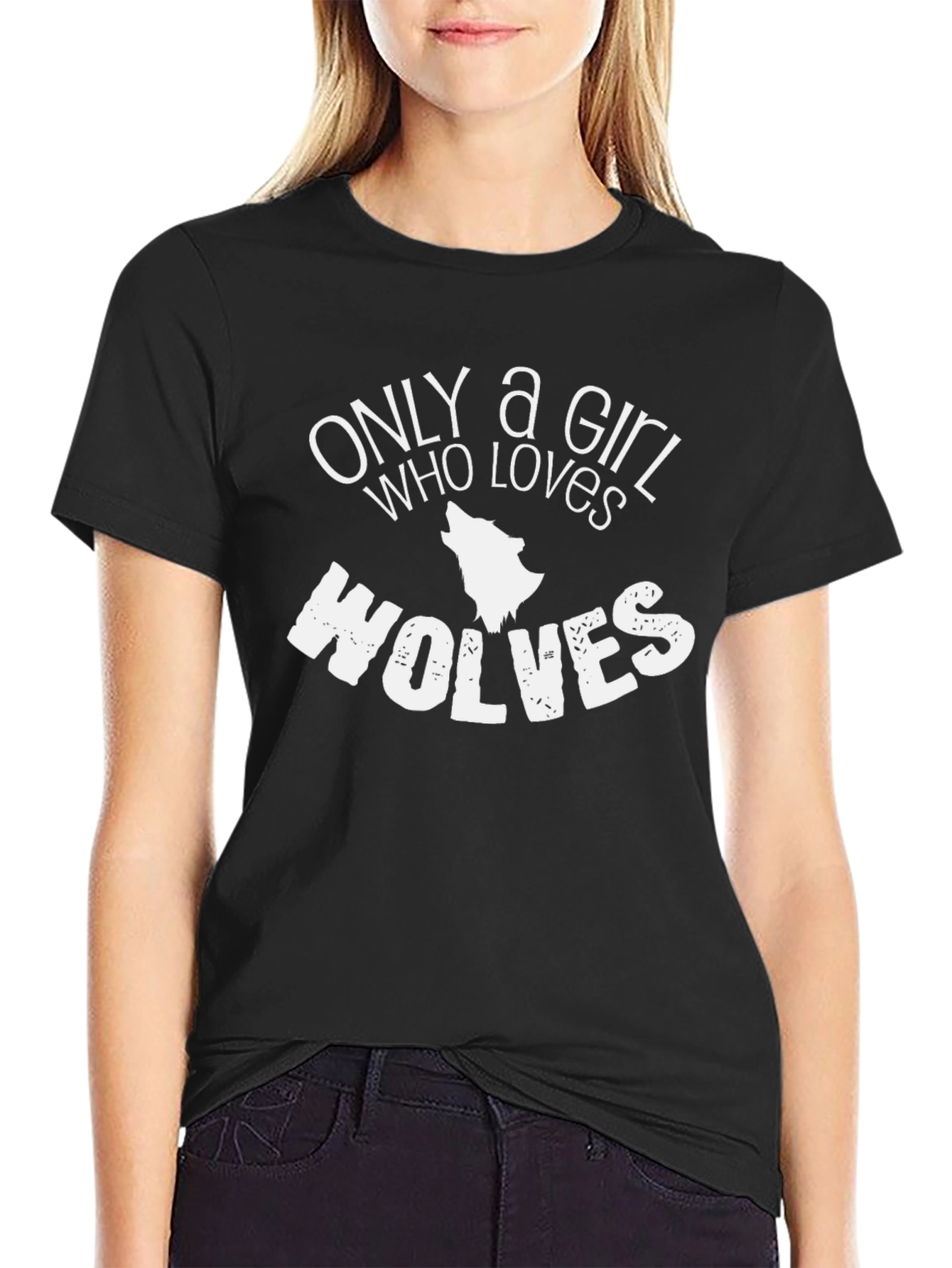 Only a Girl Who Loves Wolves T-Shirt - Black