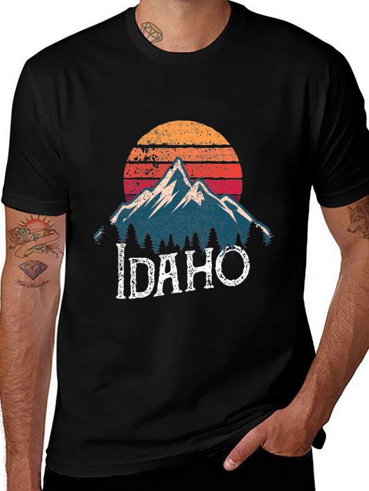Idaho Mountain Graphic T-Shirt - Retro Sunset Design