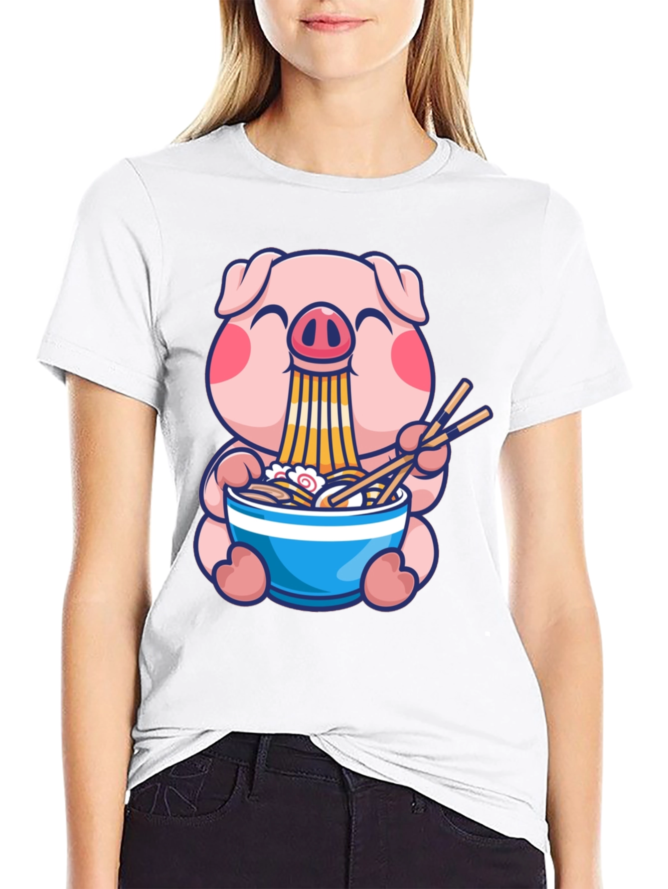 Cute Pig Ramen T-Shirt - Anime Style