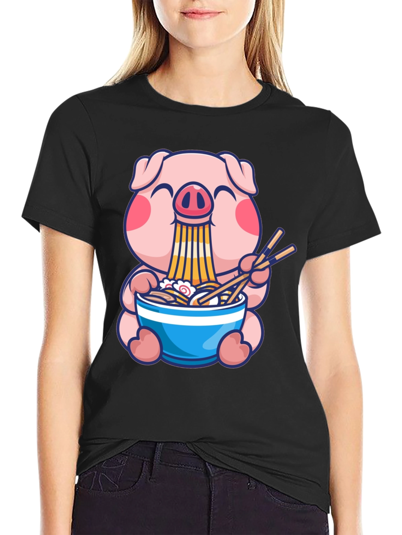 Cute Pig Ramen T-Shirt - Anime Style