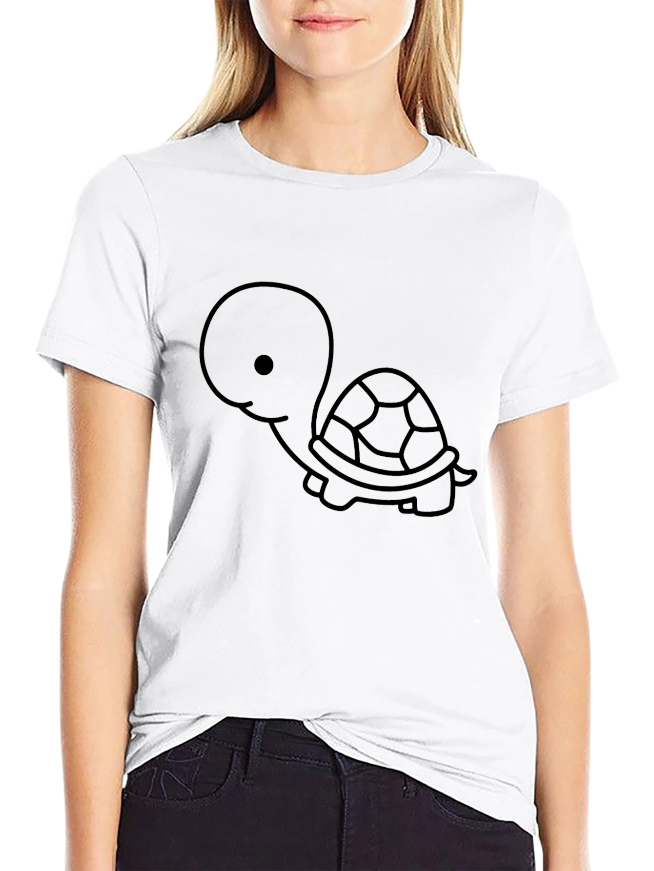 Cute Turtle Graphic Tee - Black Cotton Shirt