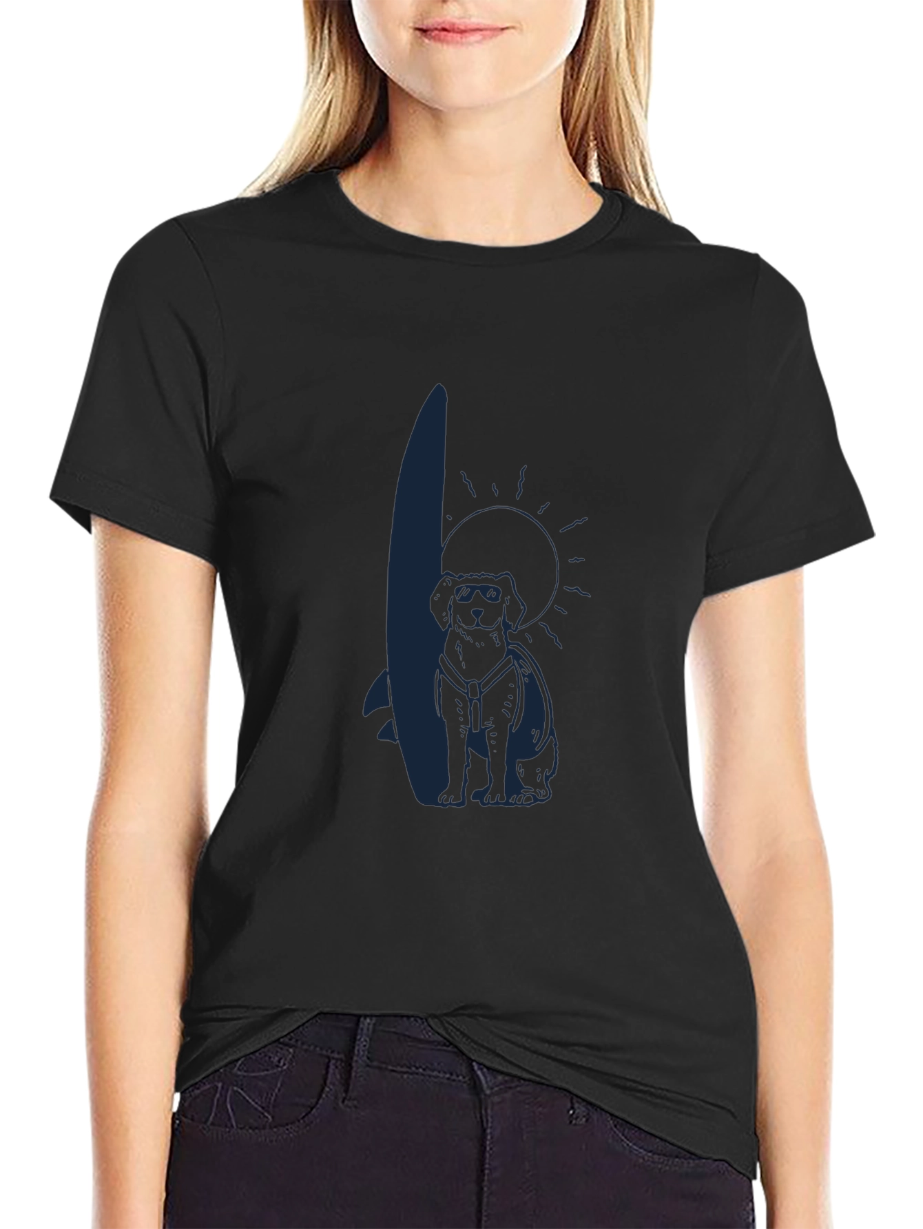 Cool Dog Surfer Graphic Tee - Black