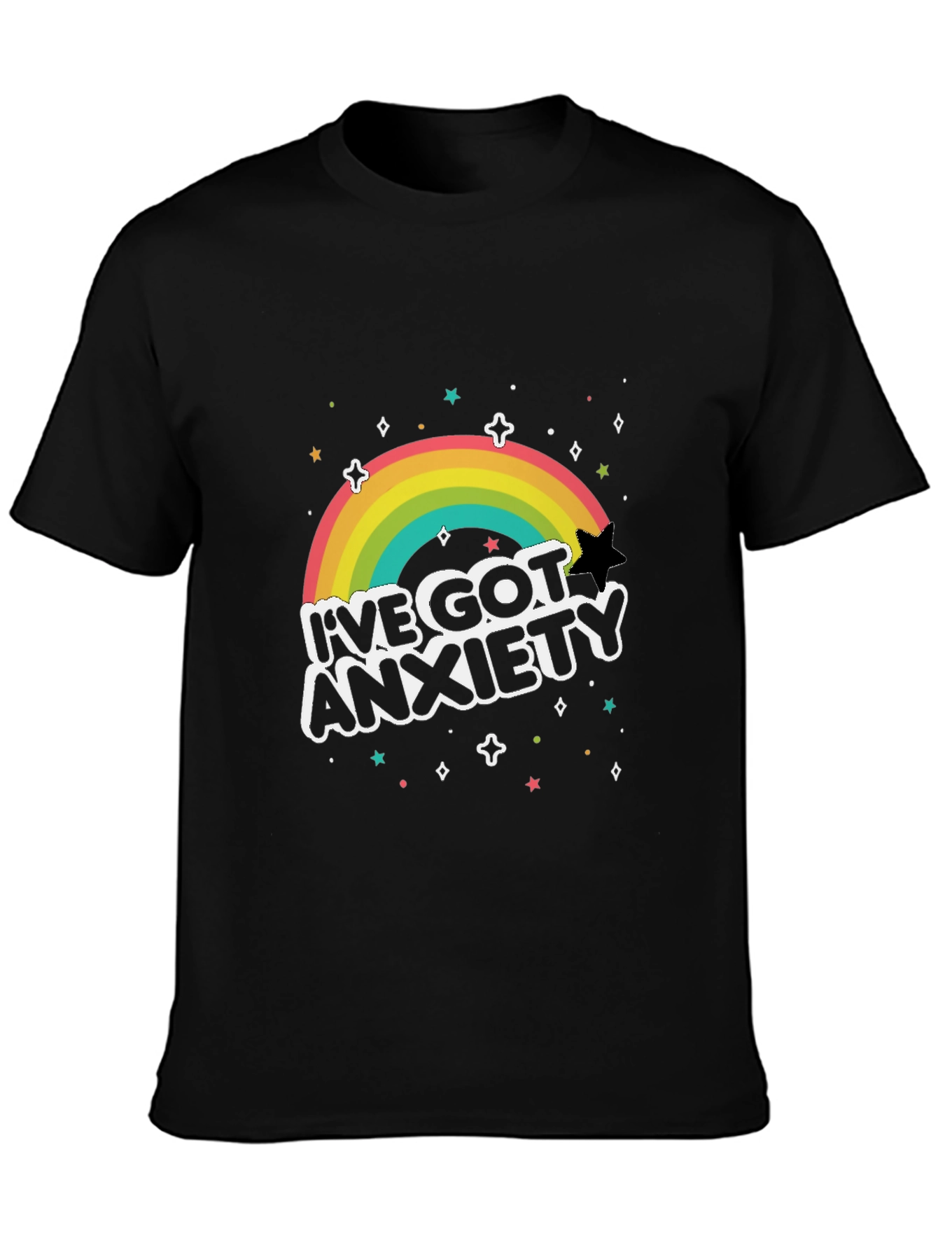 Anxiety Rainbow Graphic Tee - Black T-Shirt