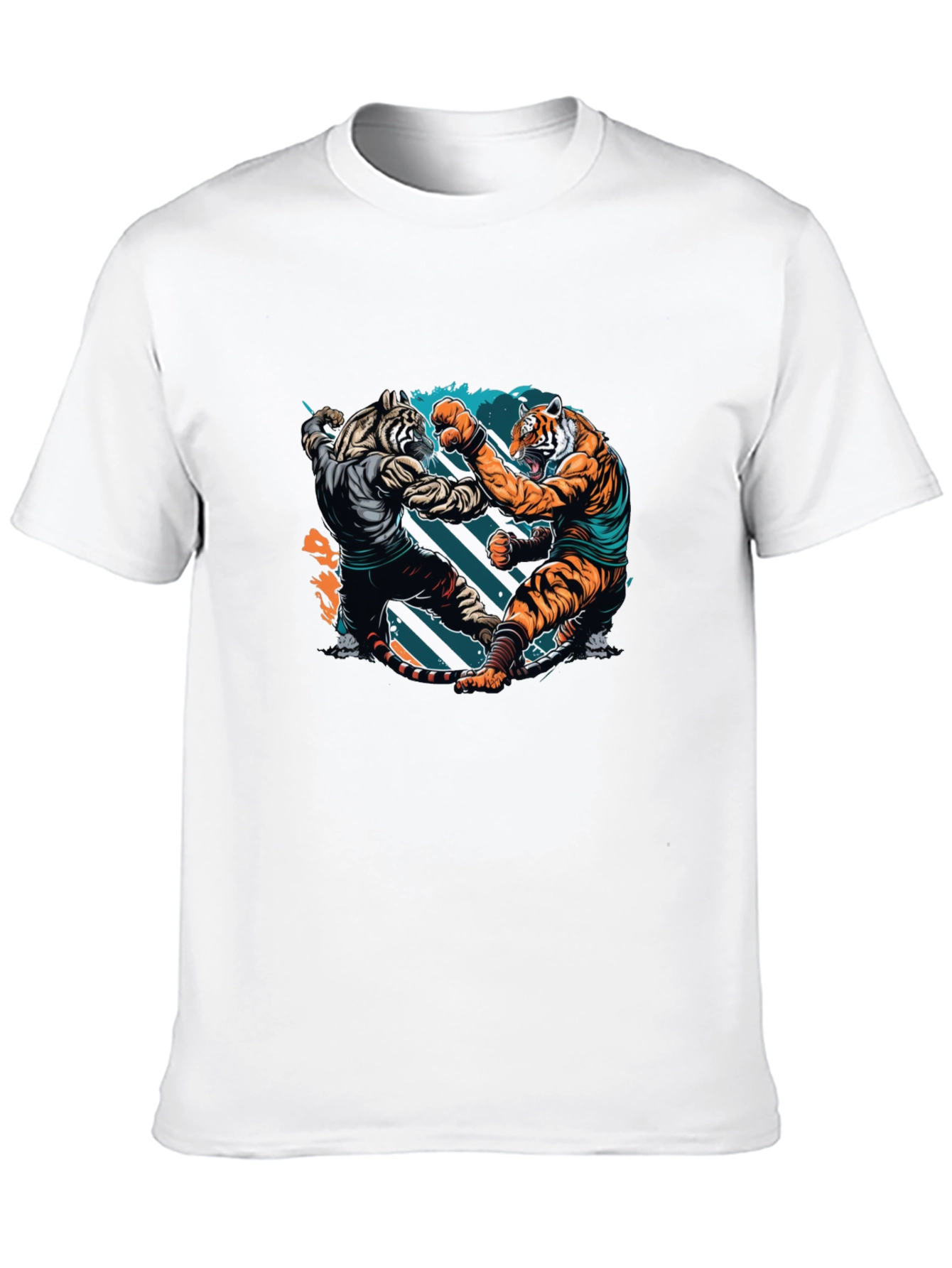 Tiger Fight Graphic Print Black T-Shirt