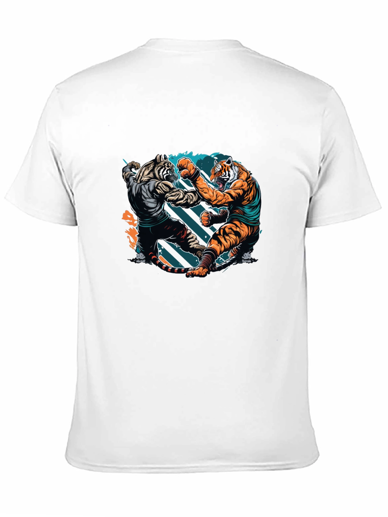 Tiger Fight Graphic Print Black T-Shirt